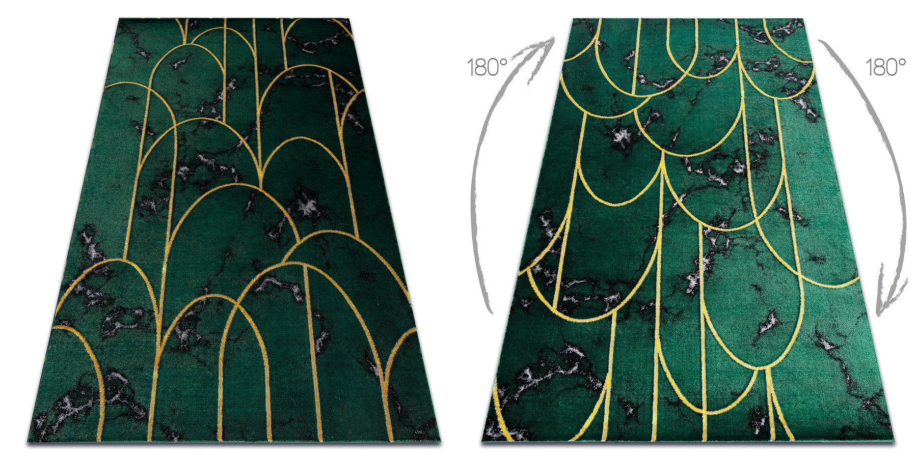Dywan EMERALD ekskluzywny 1016 glamour, stylowy art deco, marmur butelkowa zieleń / złoty 140x190 cm - 2