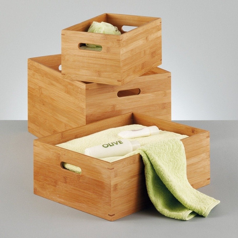 Boîte De Rangement Bambou Relaxdays – Empilable, Naturelle, Organisateur Cuisine, Bureau Ou Salle De Bain (30 X 15 X 7 Cm)