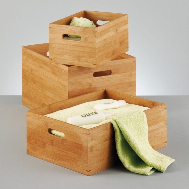 Boîte De Rangement Bambou Relaxdays – Empilable, Naturelle, Organisateur Cuisine, Bureau Ou Salle De Bain (30 X 15 X 7 Cm)