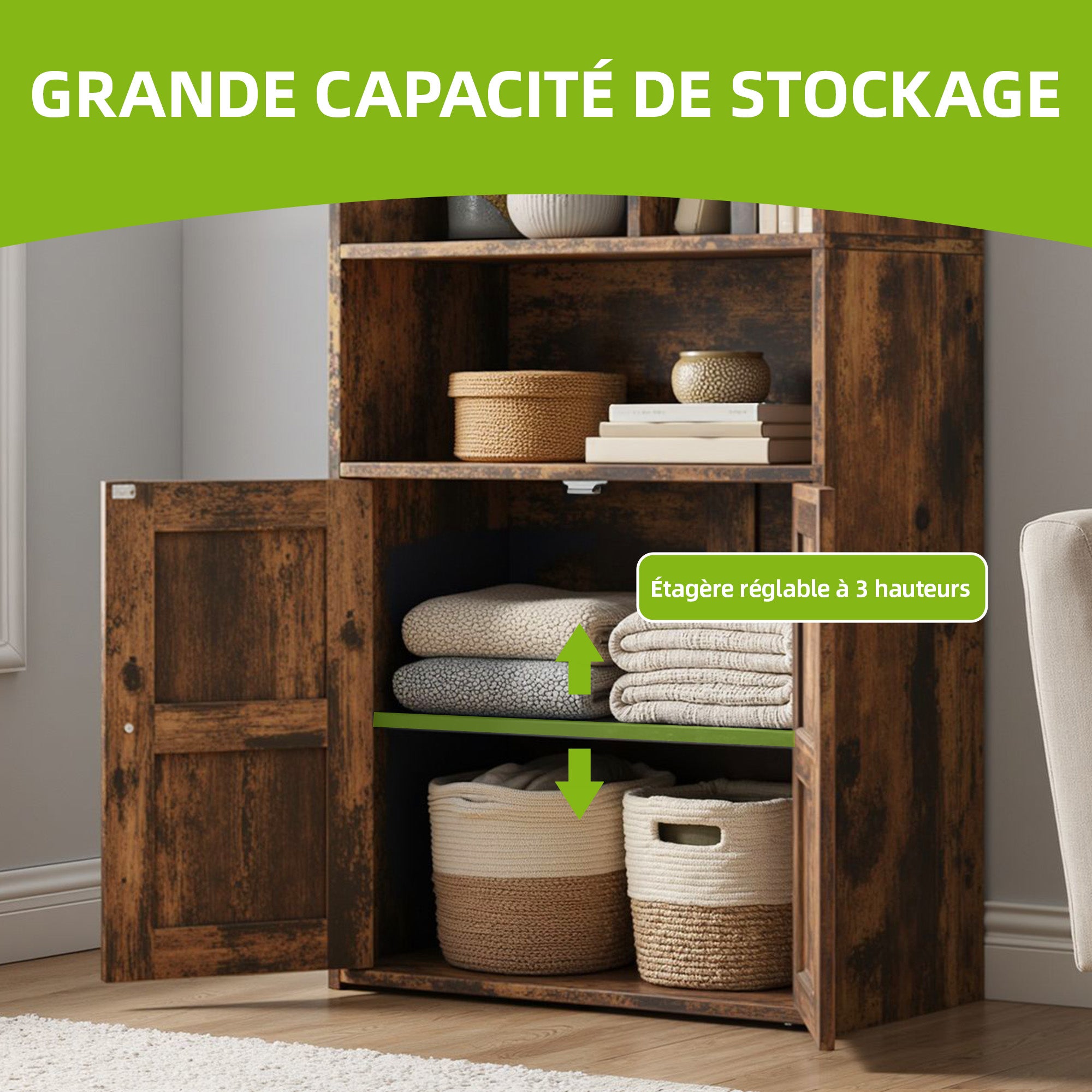 YITAHOME Bibliothèque 4 Étagères, Portes et Compartiments, Marron 60x30x159cm - 6