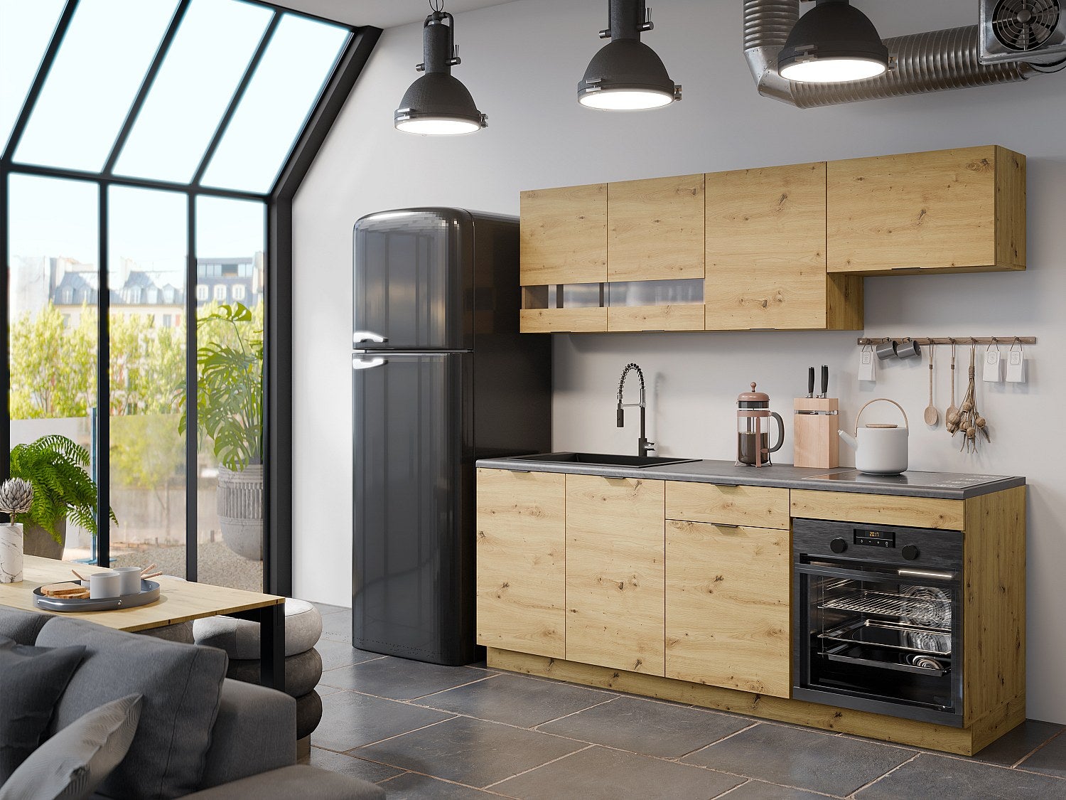 Cocina completa - 200 cm - 6 muebles de almacenamiento - Natural y Antracita - CARMEO - 5