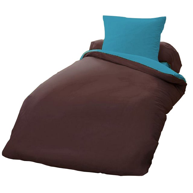 Parure de couette 100% coton bicolore 135x200 cm Taille 135 x 200 cm Couleur Choco/Turquoise