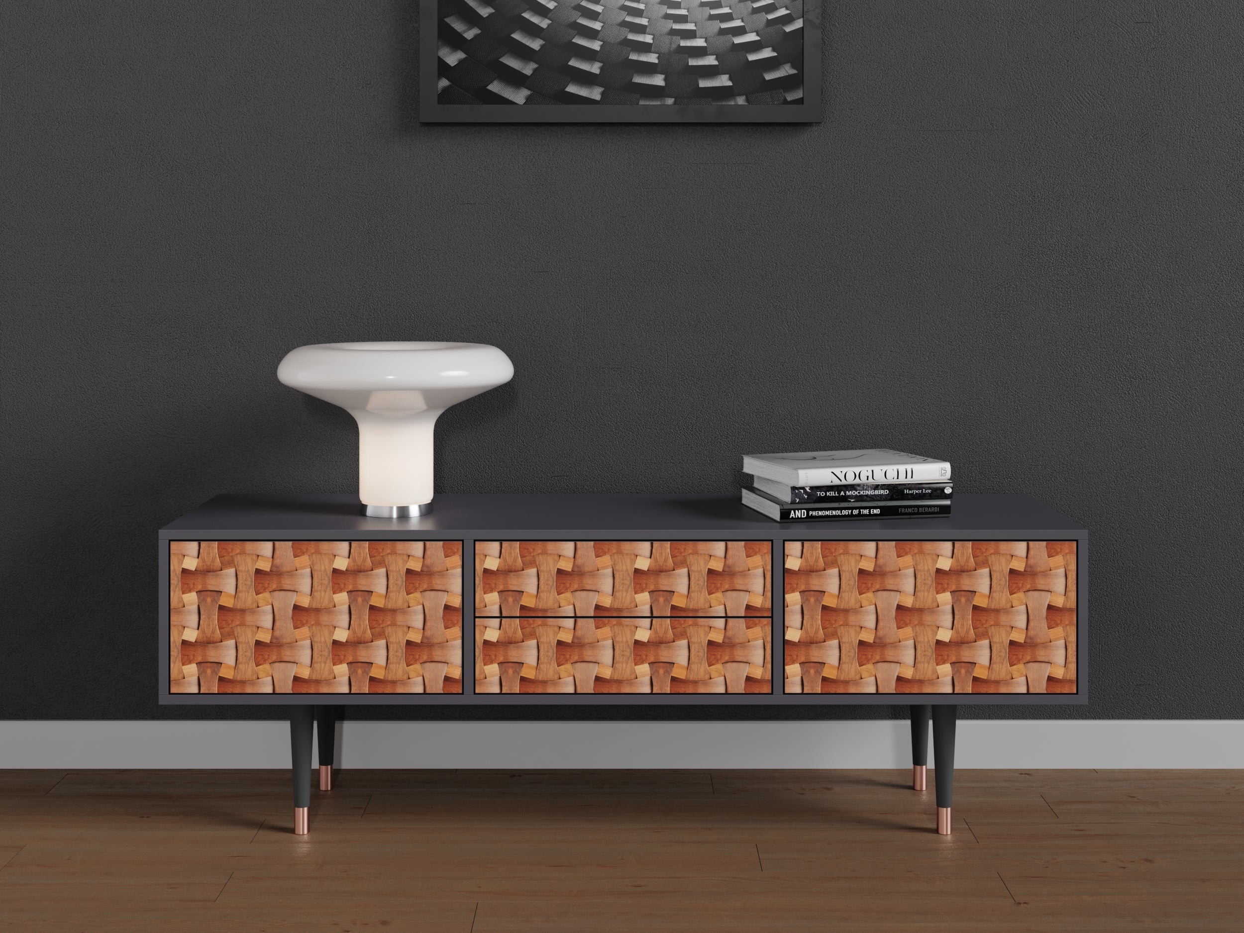 Una base per TV con due porte e due cassetti, lunga 170 cm, di colore antracite - 2