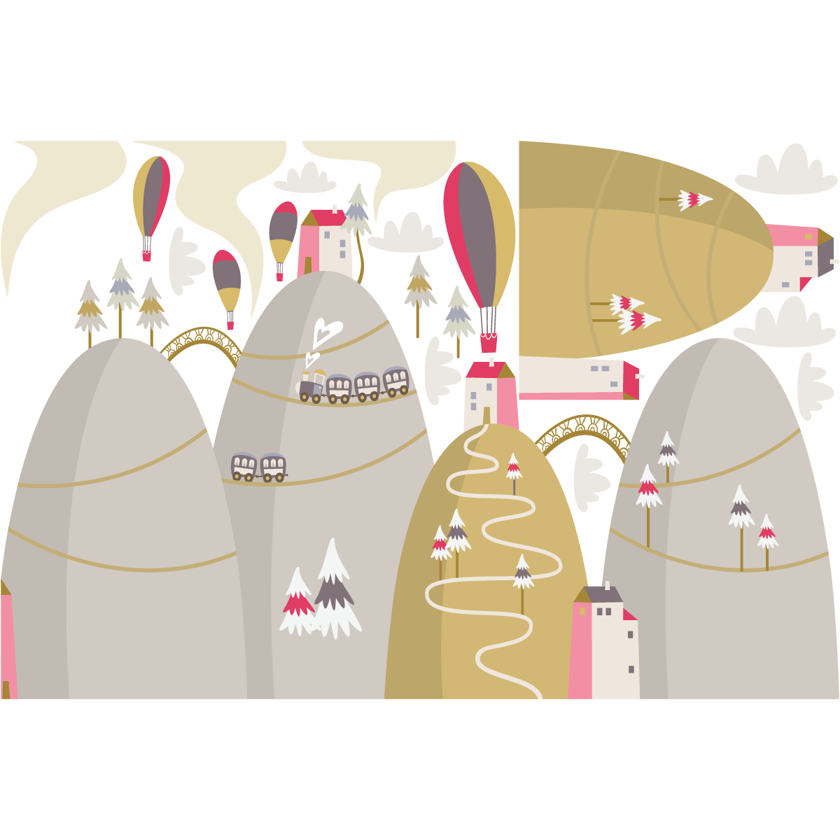 Adesivo di montagna scandinavo mongolfiere in spettacolo - Sticker adesivo - adesivi murali - 100x150cm - 2