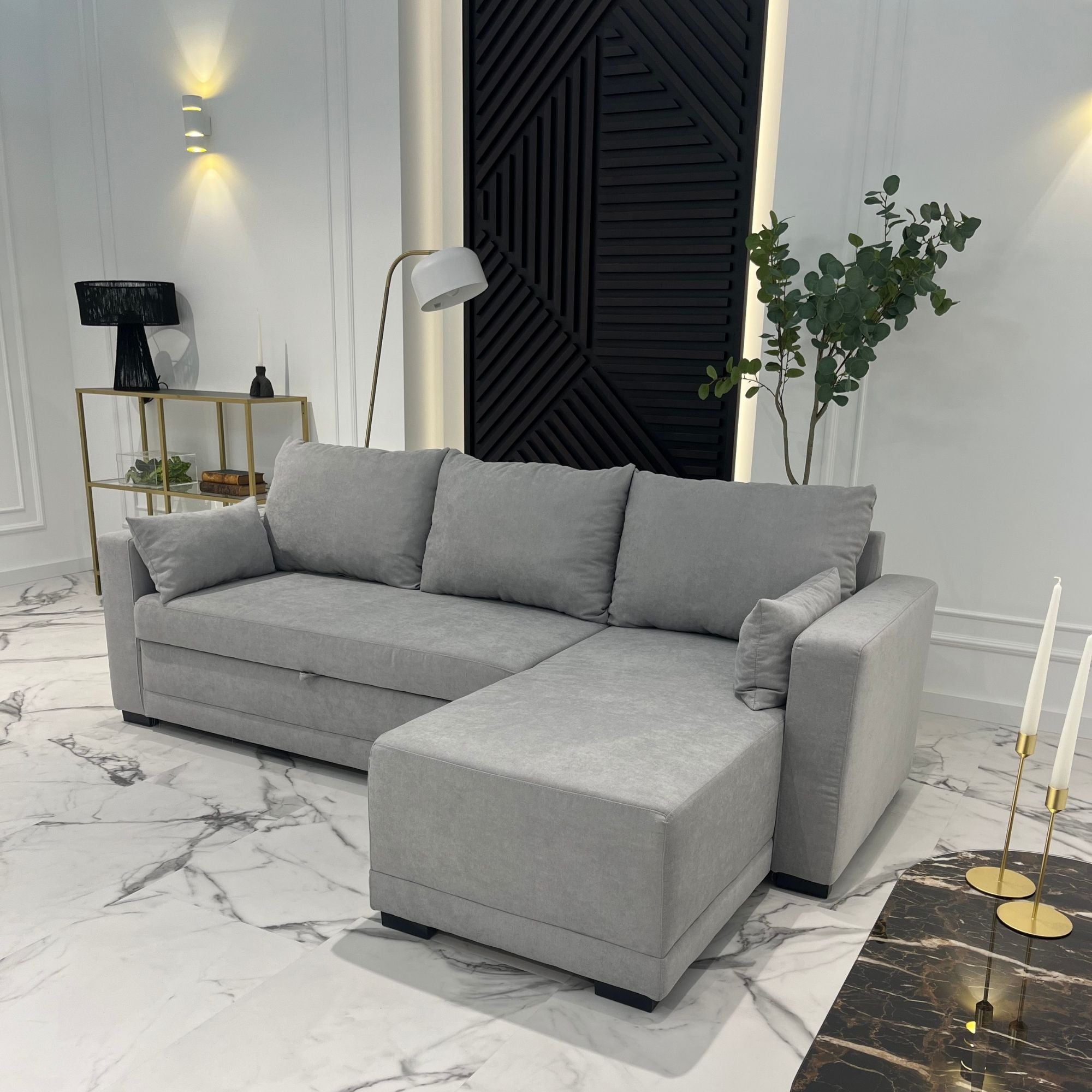 BUDWING Leah Divano Letto Angolare Grigio Chiaro Posti con