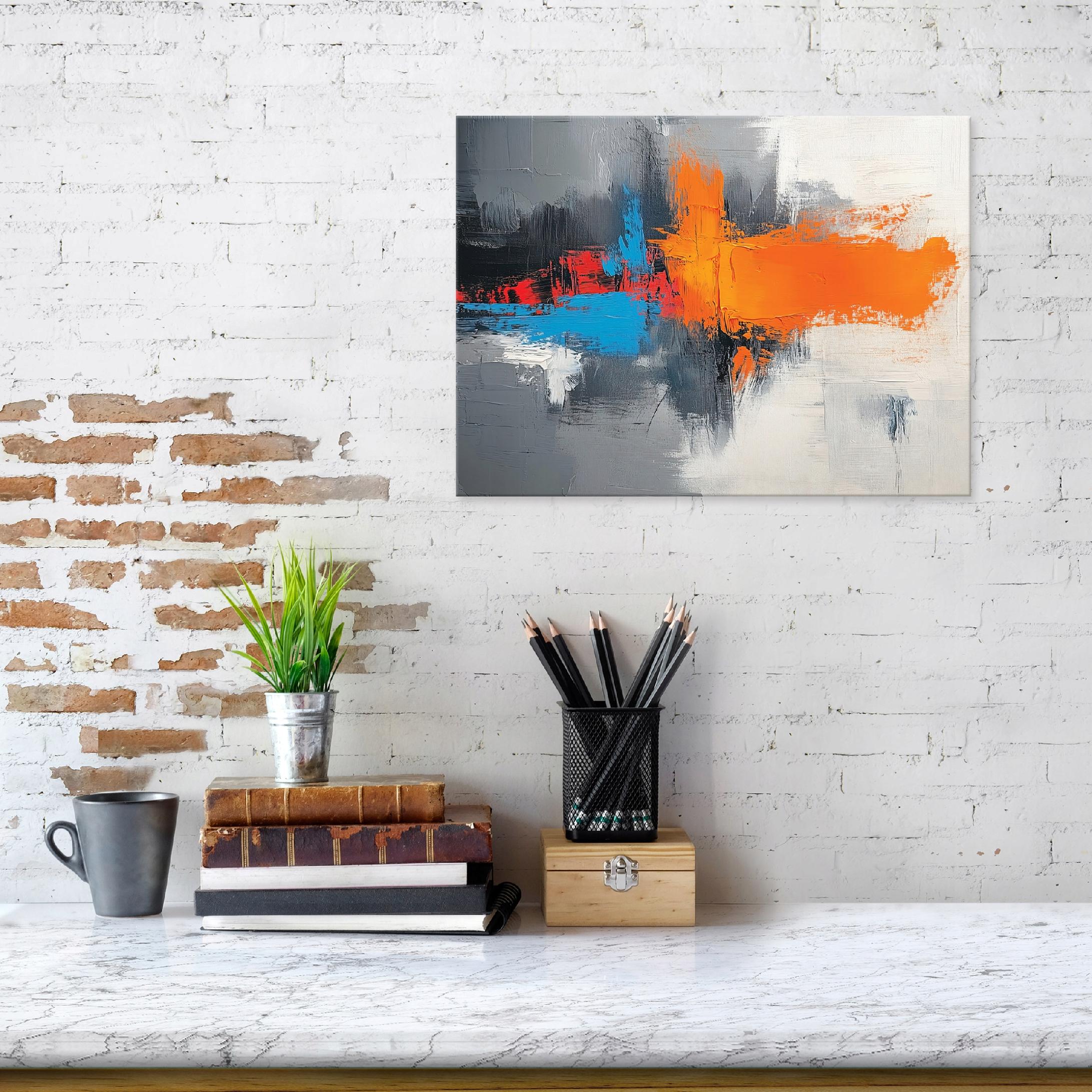 Tableau Deco abstrait gris coloré loft moderne 100x70 cm xxl Impression sur toile décoration murale intissée pour salon chambre cuisine - 2