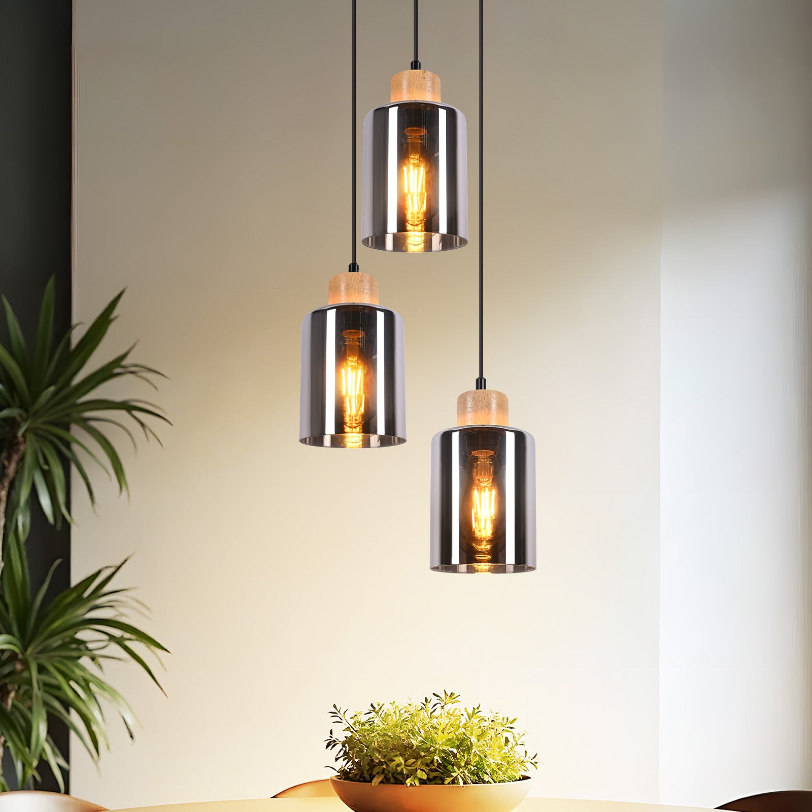 ZMH Lampa wisząca z drewna w stylu vintage – lampa do jadalni, 146 cm, E27