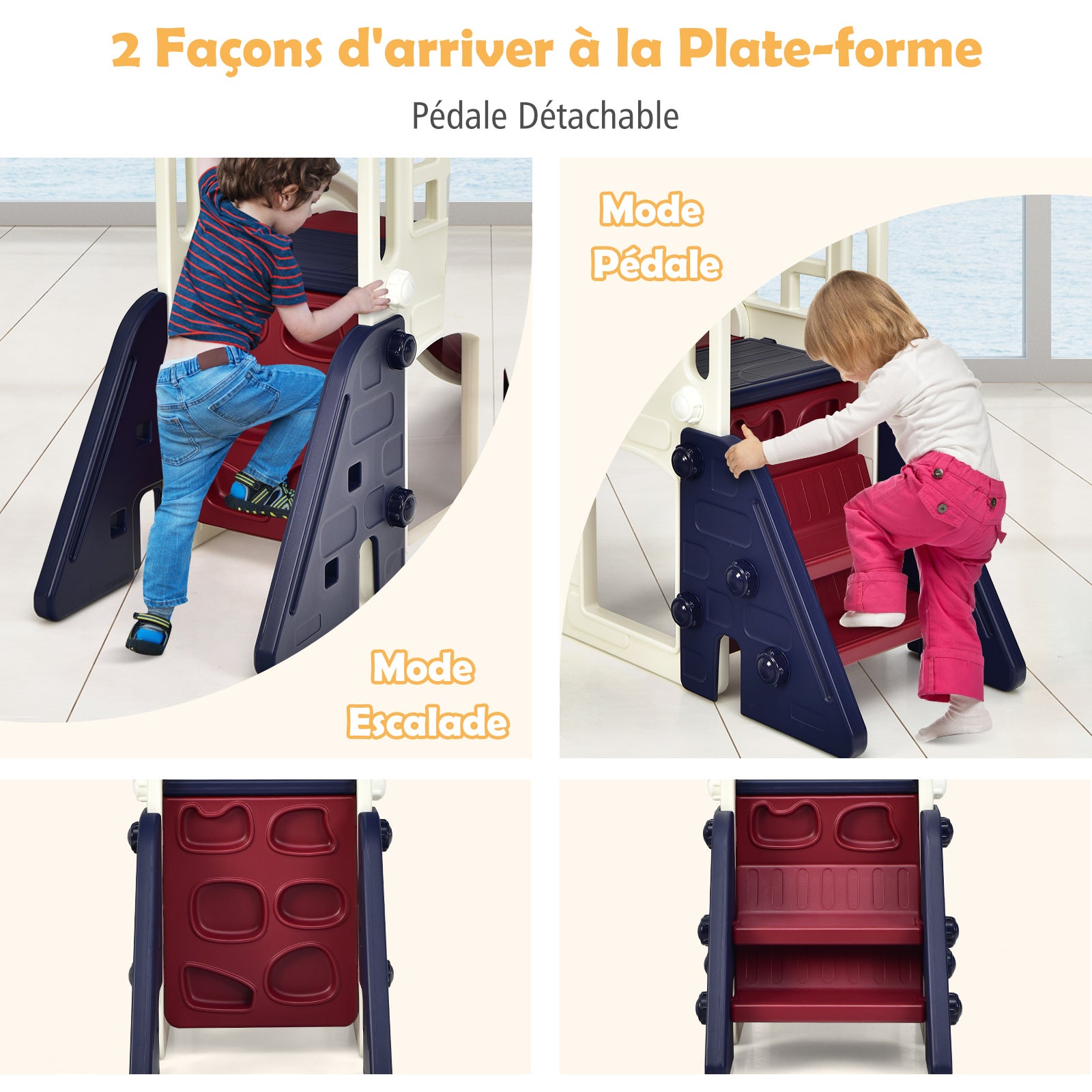 Toboggan 6 en 1 pour Enfant - Glisse de 140 CM - avec Panier de Basket, Escalade, Bleu - 6