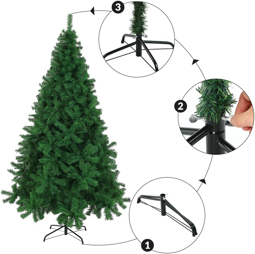 Árvore de Natal verde artificial folha enchimento árvores de ouropel suporte de metal 180cm - 5