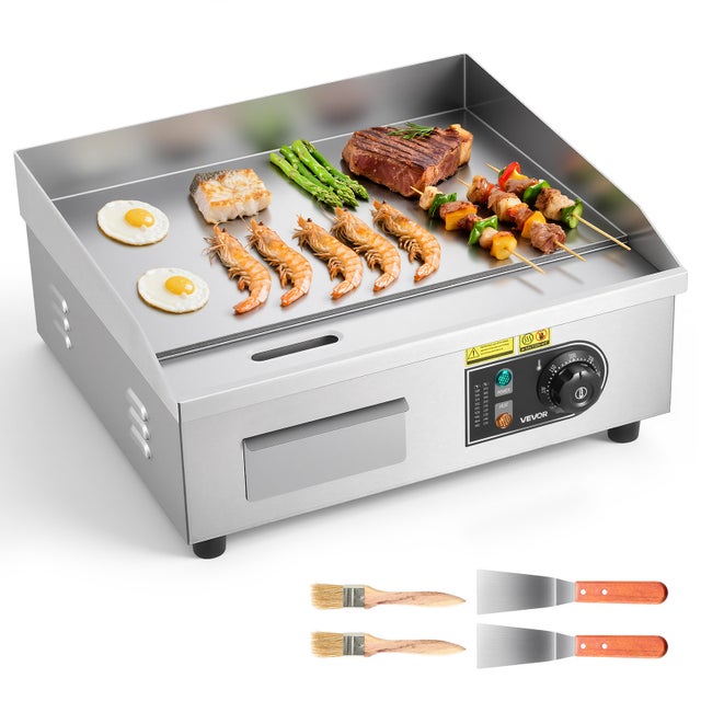 Plancha Électrique VEVOR 2800 W 45x30 cm, Plaque à Snacker avec Température Réglable 50 à 300 °C, Plaque Cuisson Lisse, avec 2 Spatules et 2 Pinceaux