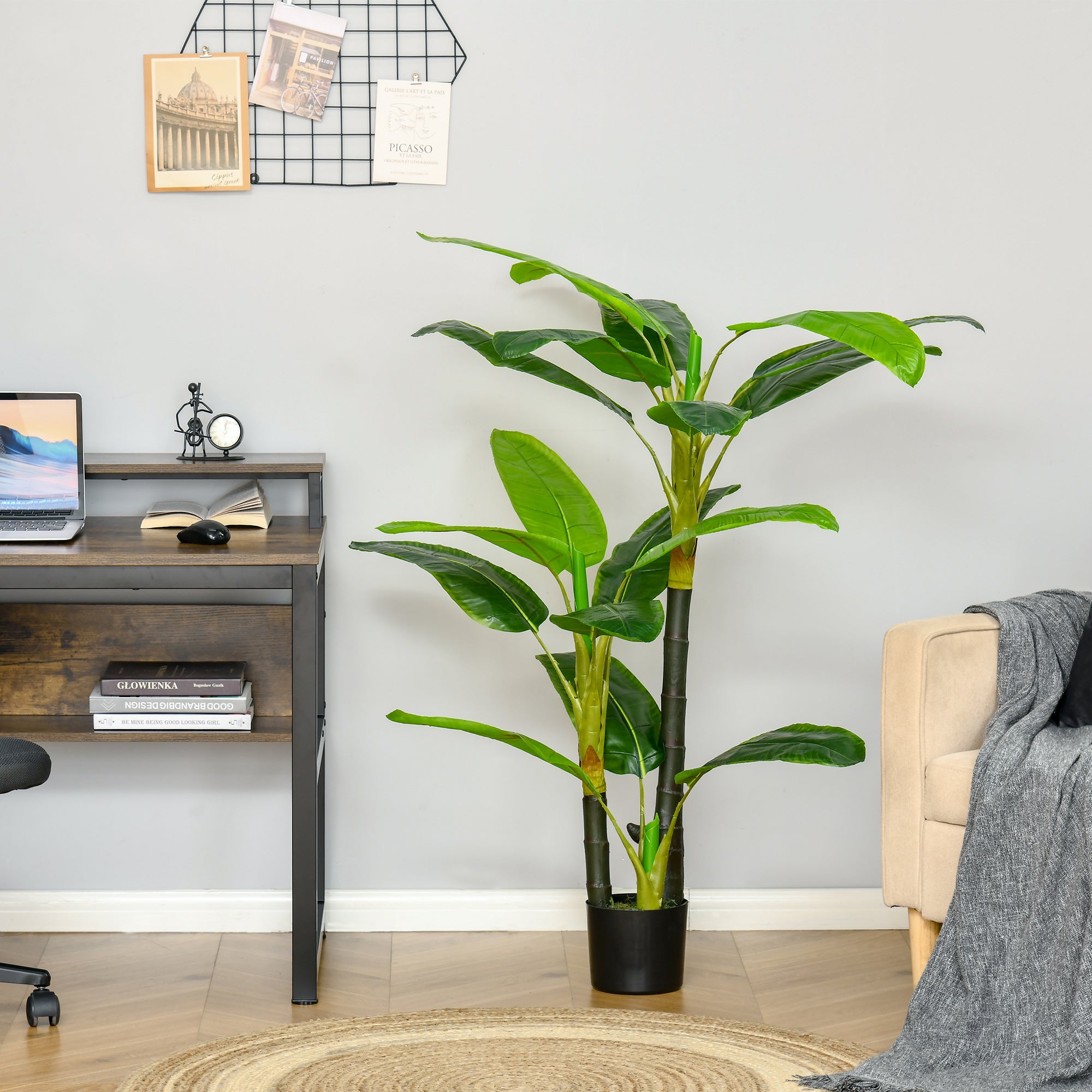 Bananier artificiel de 150 cm avec pot et 18 feuilles, plante artificielle pour la décoration intérieure (terrasse, jardin, salon), vert - 3