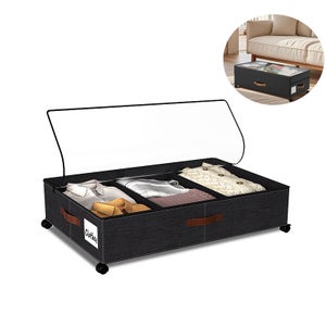 EDA PLASTIQUE Contenitore Sotto Il Letto 50 L Con Ruote - Grigio E Blu 77 5 X 59 X 16 5 Cm 85164076