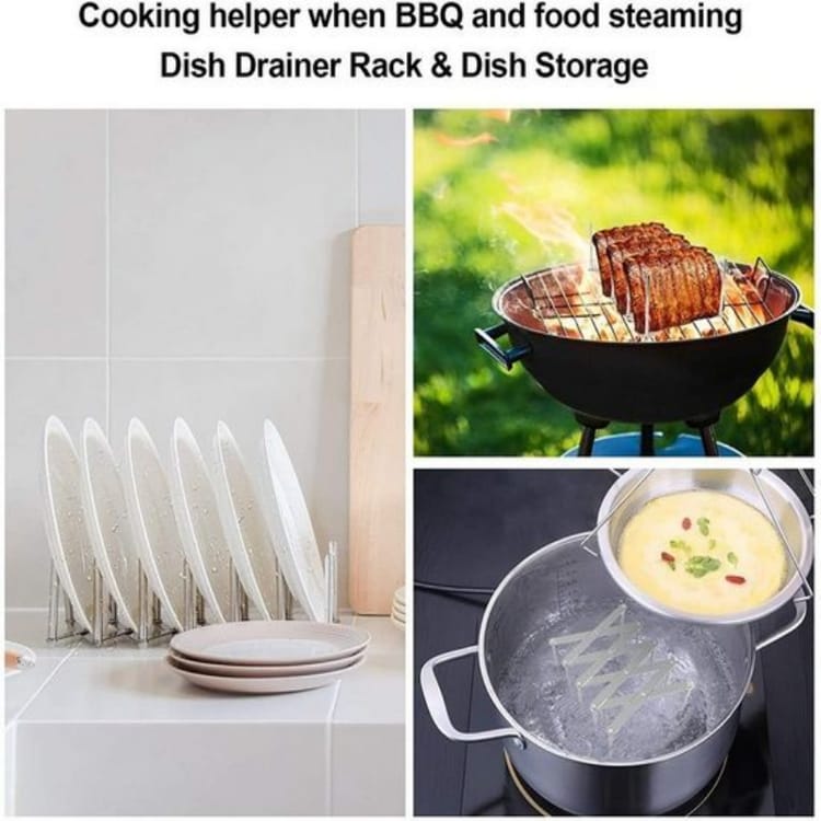 Set de 2 égouttoirs multifonctions rétractables en acier inoxydable pour bols, assiettes et vaisselle, et un égouttoir pour couvercles de cuisine. - 3