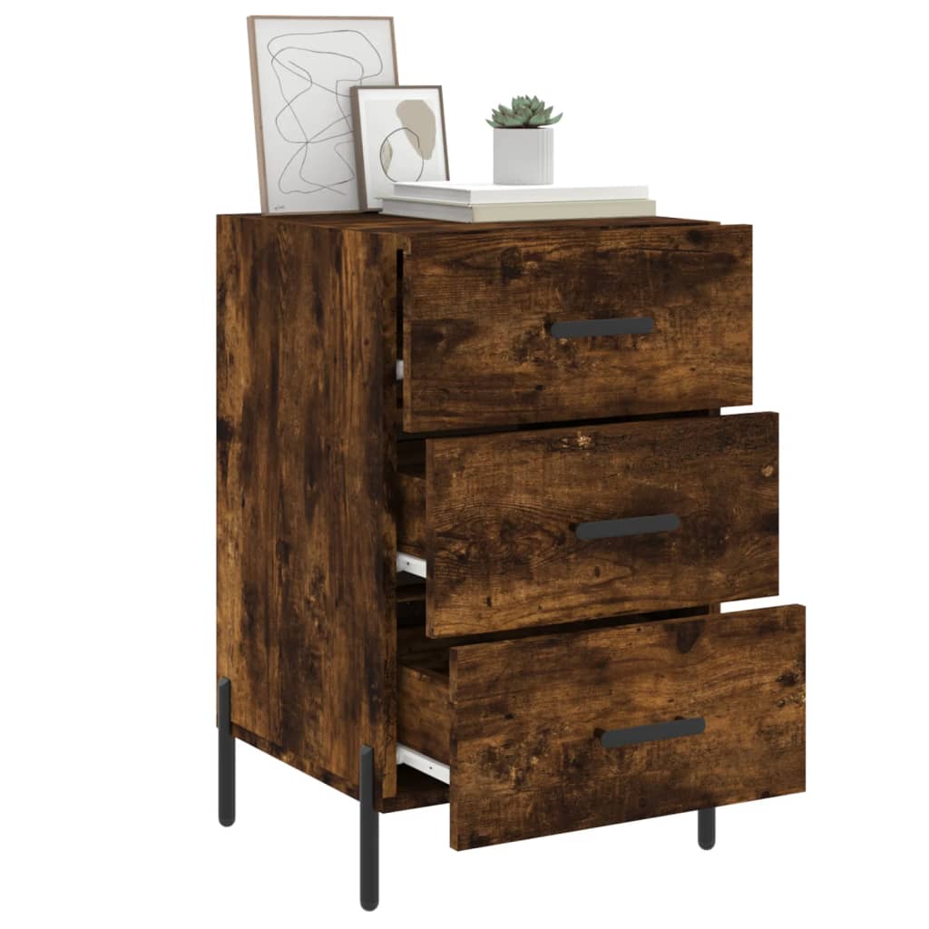 Table de chevet chêne fumé 40x40x66 cm bois d'ingénierie - 3