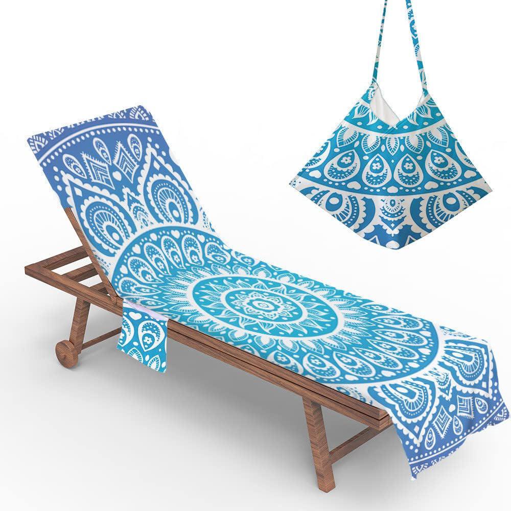 RHAFAYRE Pokrowiec Na Krzesło Plażowe, Mandala Ręcznik Plażowy z Kieszeniami, Pokrowiec Na Leżak (Niebieski gradient, 75x210cm)