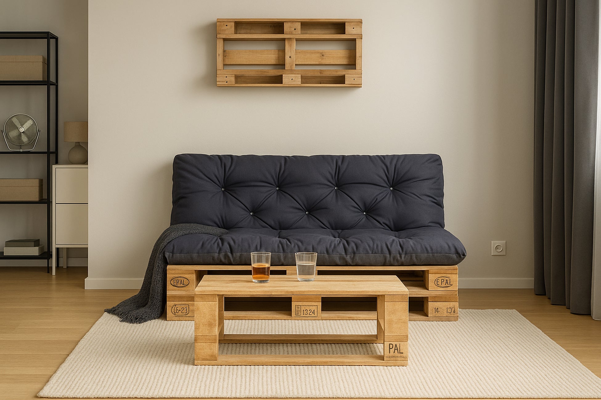 Set Coussins palettes, Assise 120 x 50 et Dossier 120 x 40cm Bleu foncé, coussins canapé / coussin pour palette in / extérieur, SETGARDEN - 5