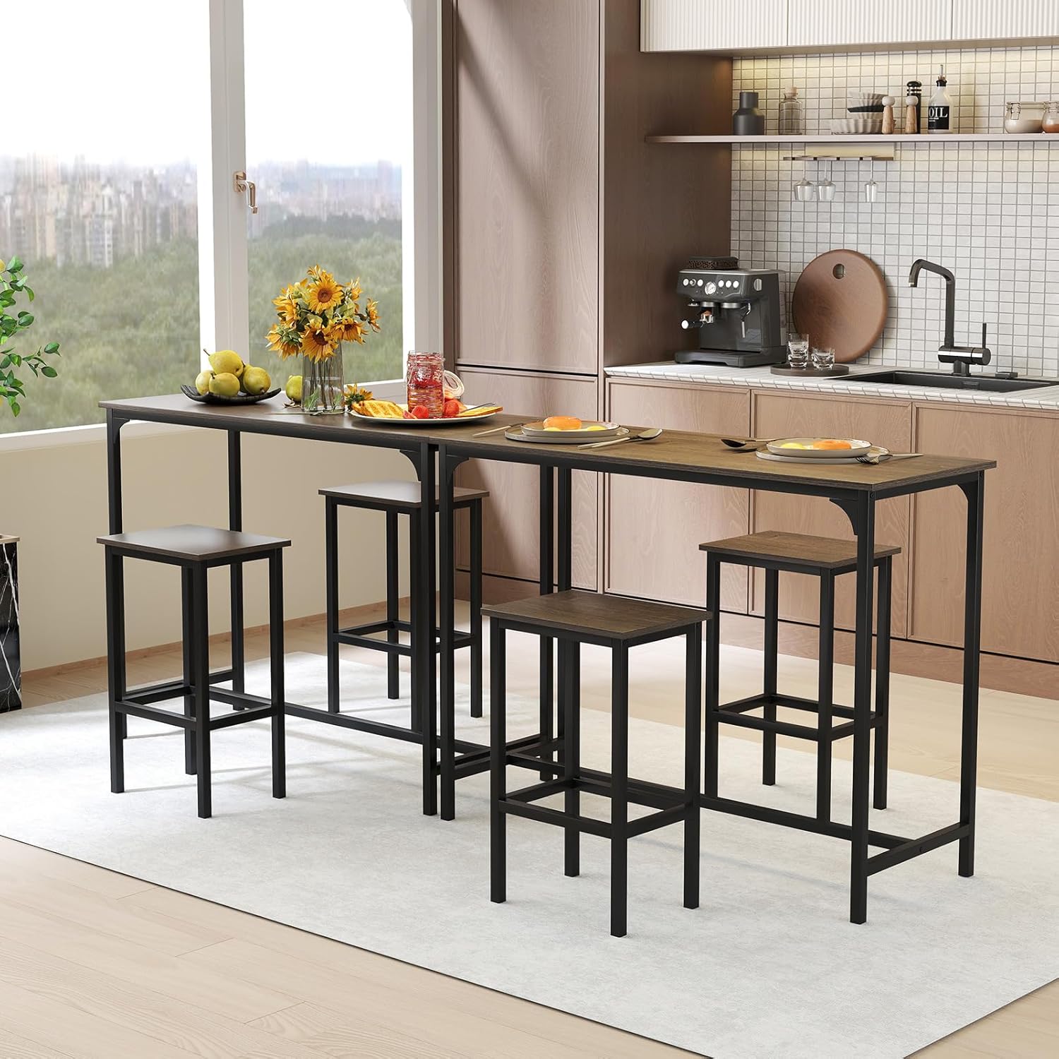 Tavolo con 2 Sgabelli in Metallo e Legno, Set da Pranzo 3 Pezzi, Tavolo Rettangolare da Cucina con 2 Sedie per Sala da Pranzo, Appartamento e | Leroy Merlin
