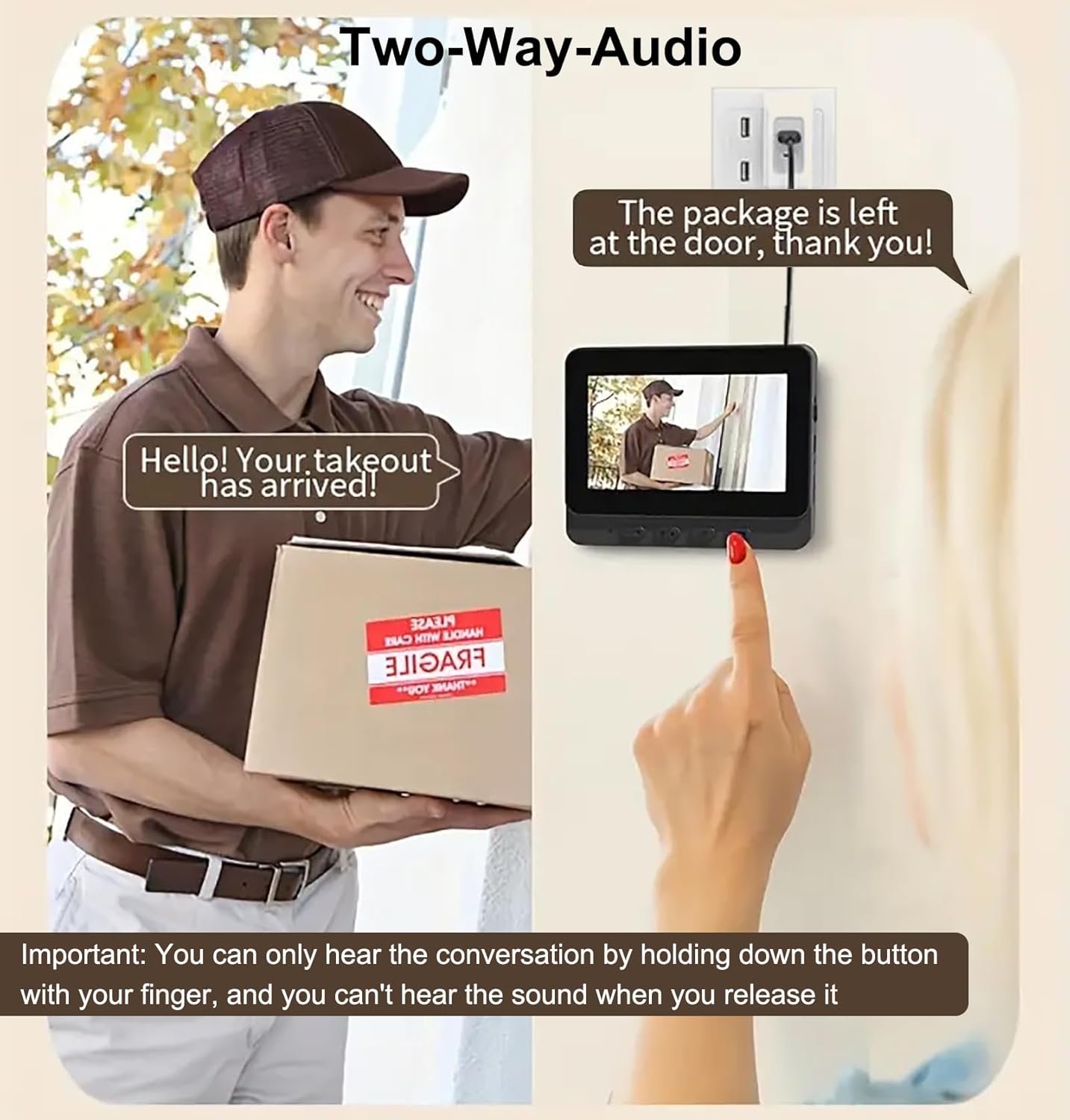 Sonnette sans fil avec caméra, écran IPS 4,3 pouces, interphone vidéo sans fil, étanche IP65, caméra HD 170° - 4