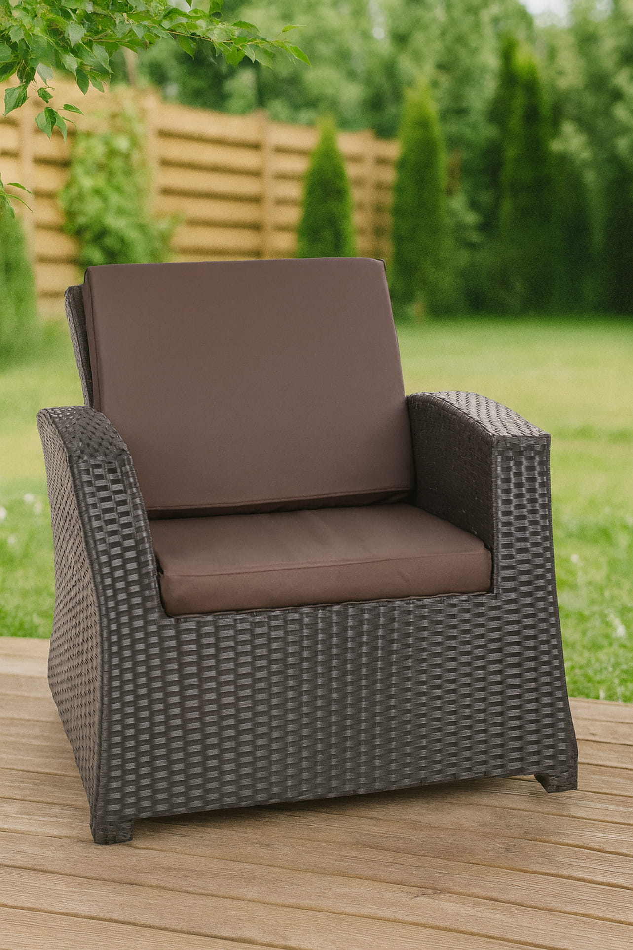 Cuscino per sedia in polyrattan 56x52x7cm Set da 4 cuscini per sedia- Cuscino per poltrona da giardino Marrone/ cuscino schienale seduta per esterni - 4