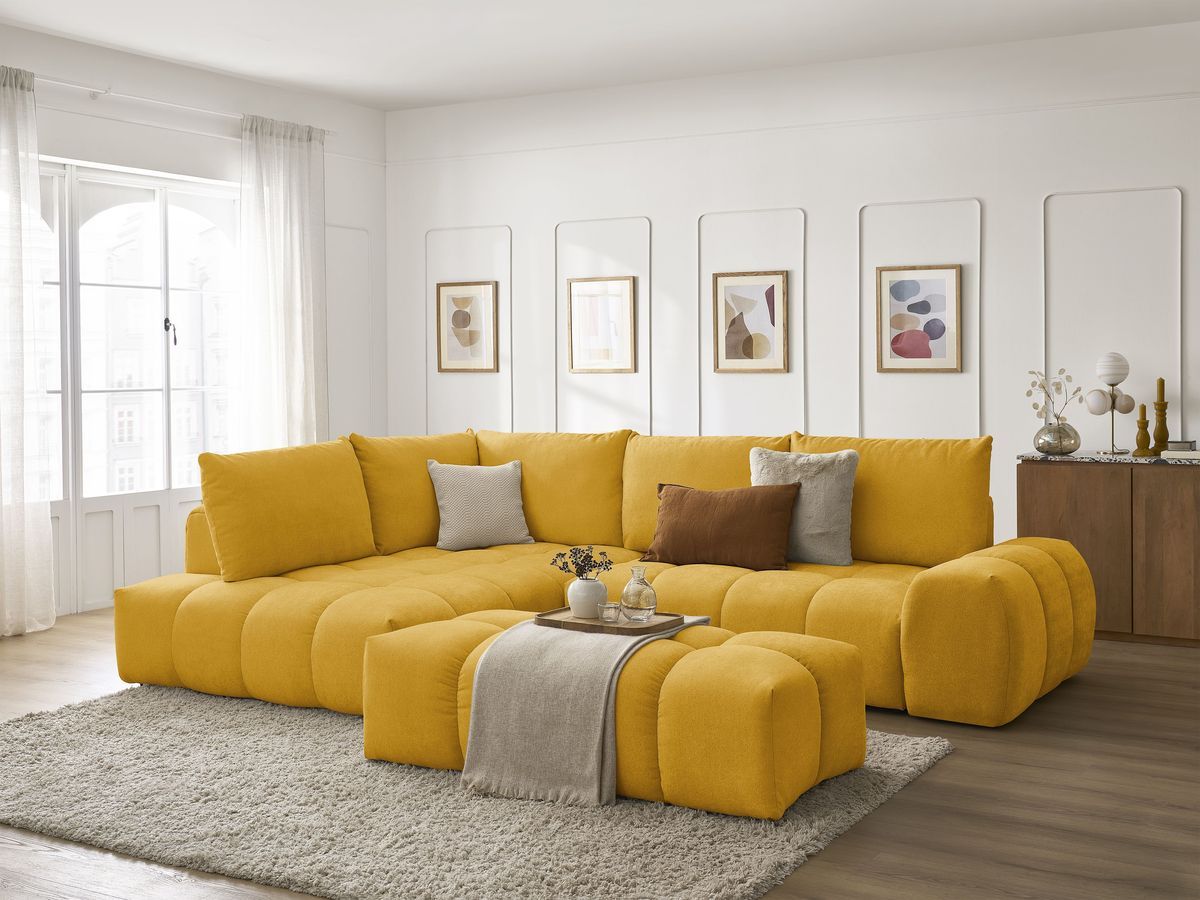 BOBOCHIC Canapé d'angle L convertible coffre EVEREST tissu texturé avec ...