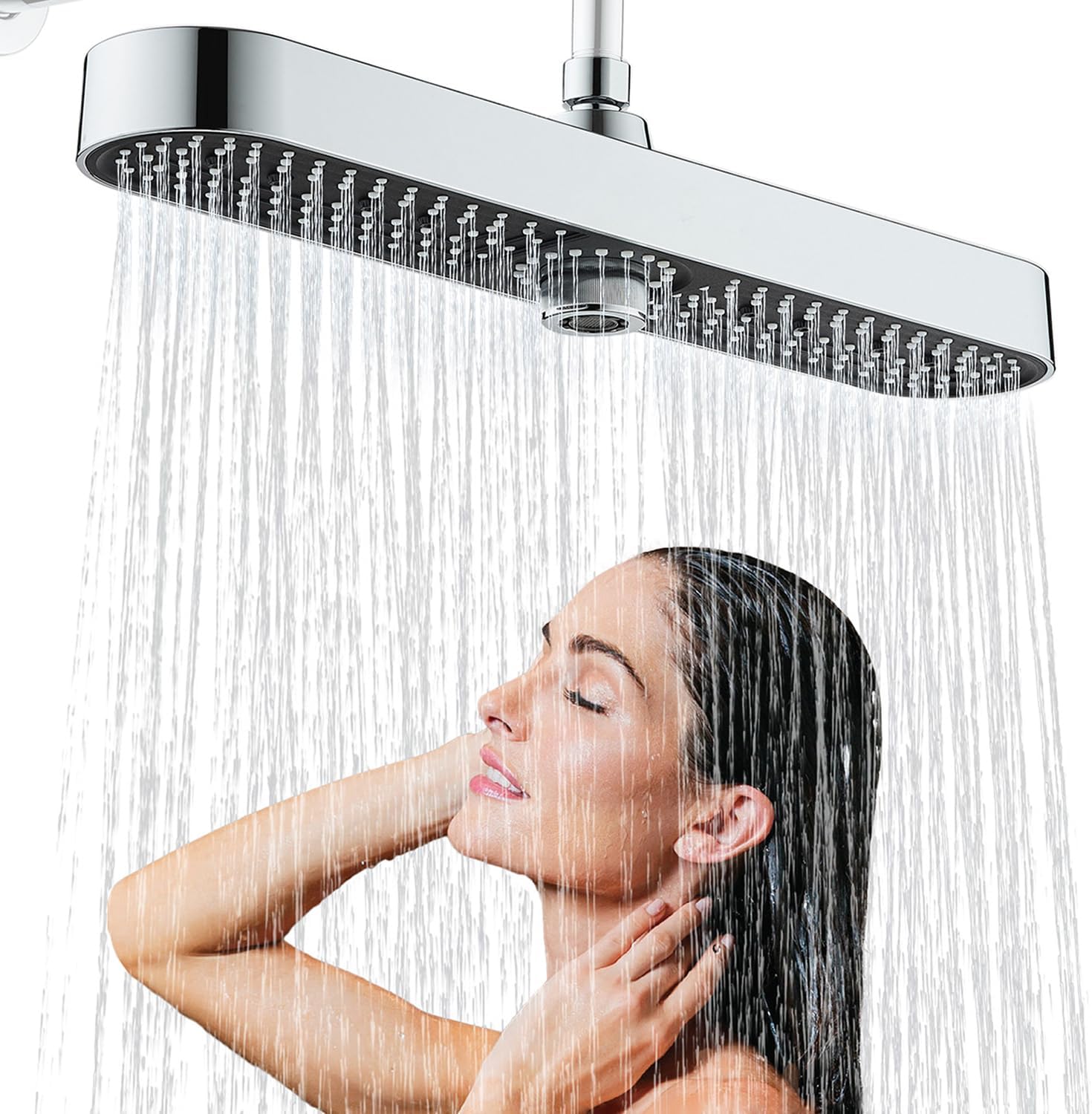 Soffione doccia ad alta pressione, soffione doccia per esterni da 25 cm, soffione doccia a pioggia rotondo, argento. | Leroy Merlin