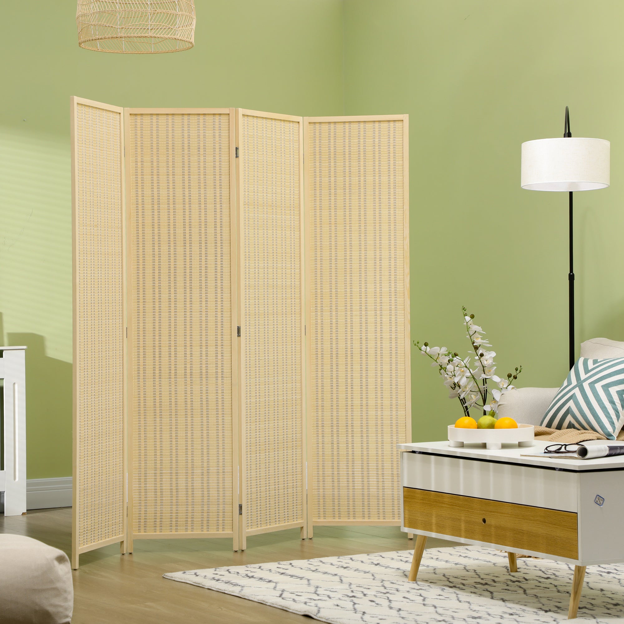 Paravent conçu en bois séparateur de pièce closion de séparation pliable 4 panneaux 180 x 180 centimètres naturel - 4