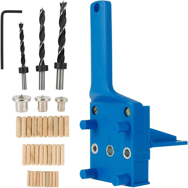 41Pcs Guide Percage Tourillon Guide de Perçage Chevilles Bois avec Butée Parallèle Kit avec Centreur Tourillon 6 mm/8 mm /10mm(41Pcs,Bleu)