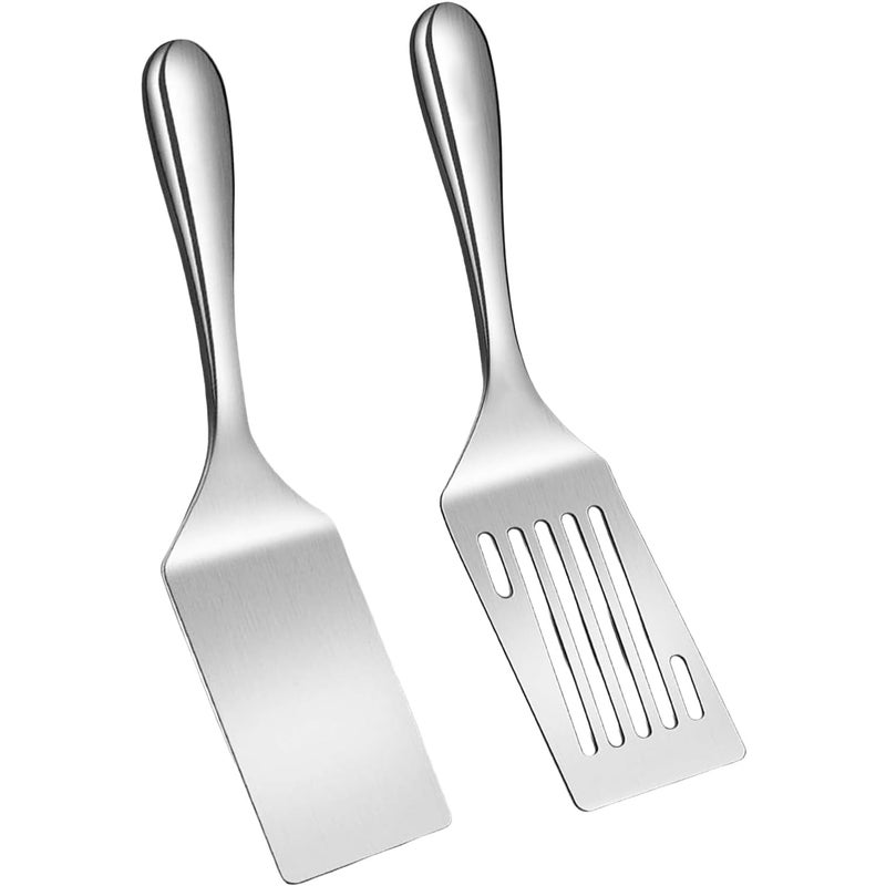 2-częściowe szpatułki do grilla, 24,8 x 6,5 cm, szpatułki kuchenne ze stali nierdzewnej, szpatułki ze stali nierdzewnej do gotowania na płycie grillo