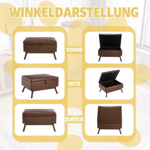 Tavolino multifunzionale Mid-Century Modern, panca da salotto fatta a mano, con spazio di stoccaggio e meccanismo di sicurezza - 2