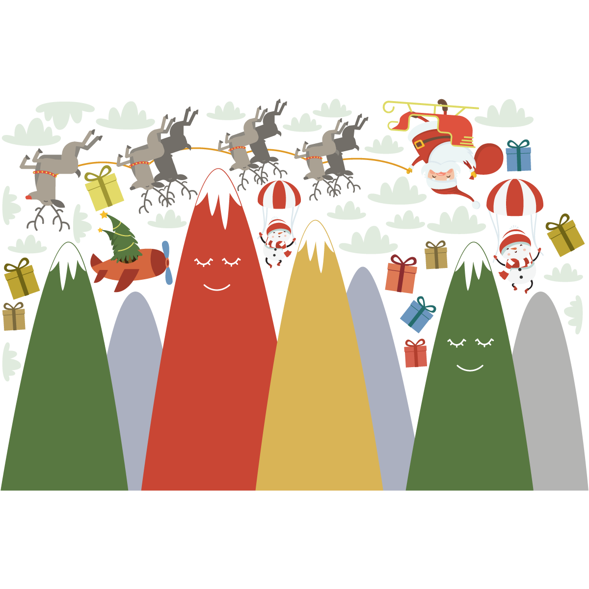 Adesivi montagne Babbo Natale e le sue renne - Sticker adesivo - adesivi murali - 110x165cm - 2