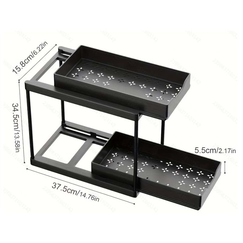 Organisateur sous-évier 2 niveaux coulissant blanc plastique durable, rack H avec roulettes, rangement cuisine salle de bain, épices, ustensiles - 2