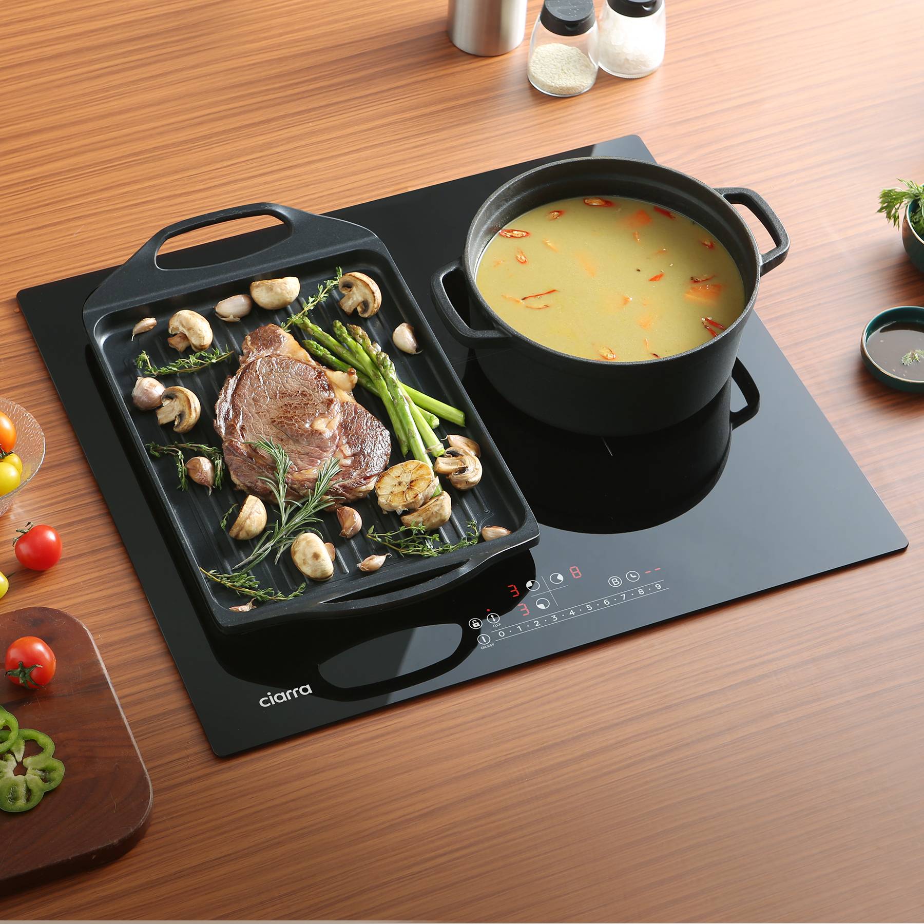 CIARRA 6500W Placa de inducción 3 fuegos Función Boost y Zona Flex 59cm CD3BFBIH - 7