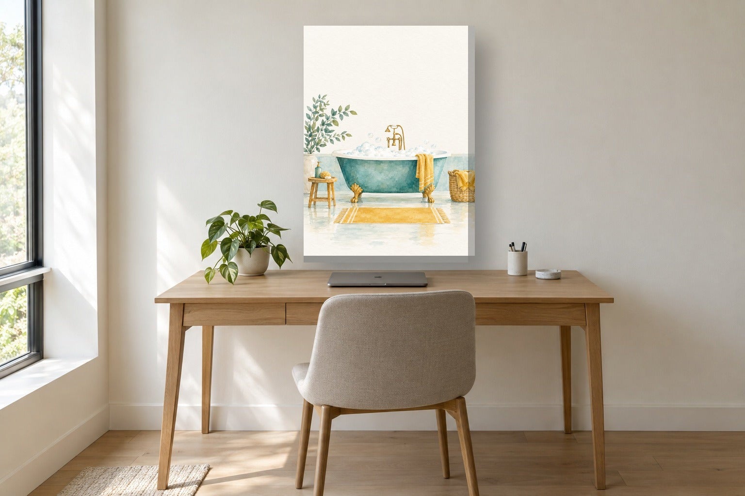 Tableau pour salle de bain «Baignoire, aquarelle» sur toile, châssis en ...