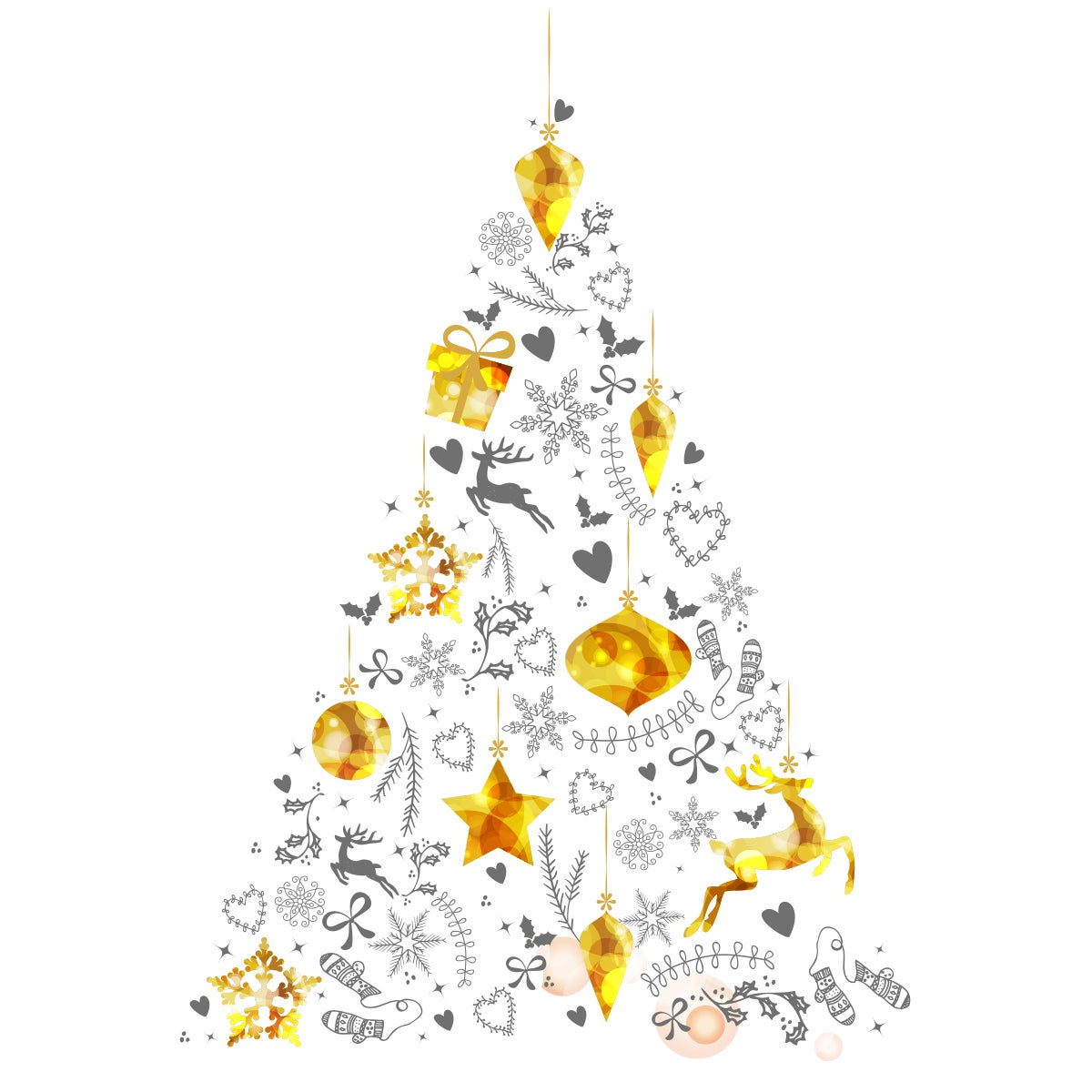 Sticker Noël sapin de noël doré et gris - Autocollants stickers adhésifs noël - décoration fêtes - 70x50cm - 4