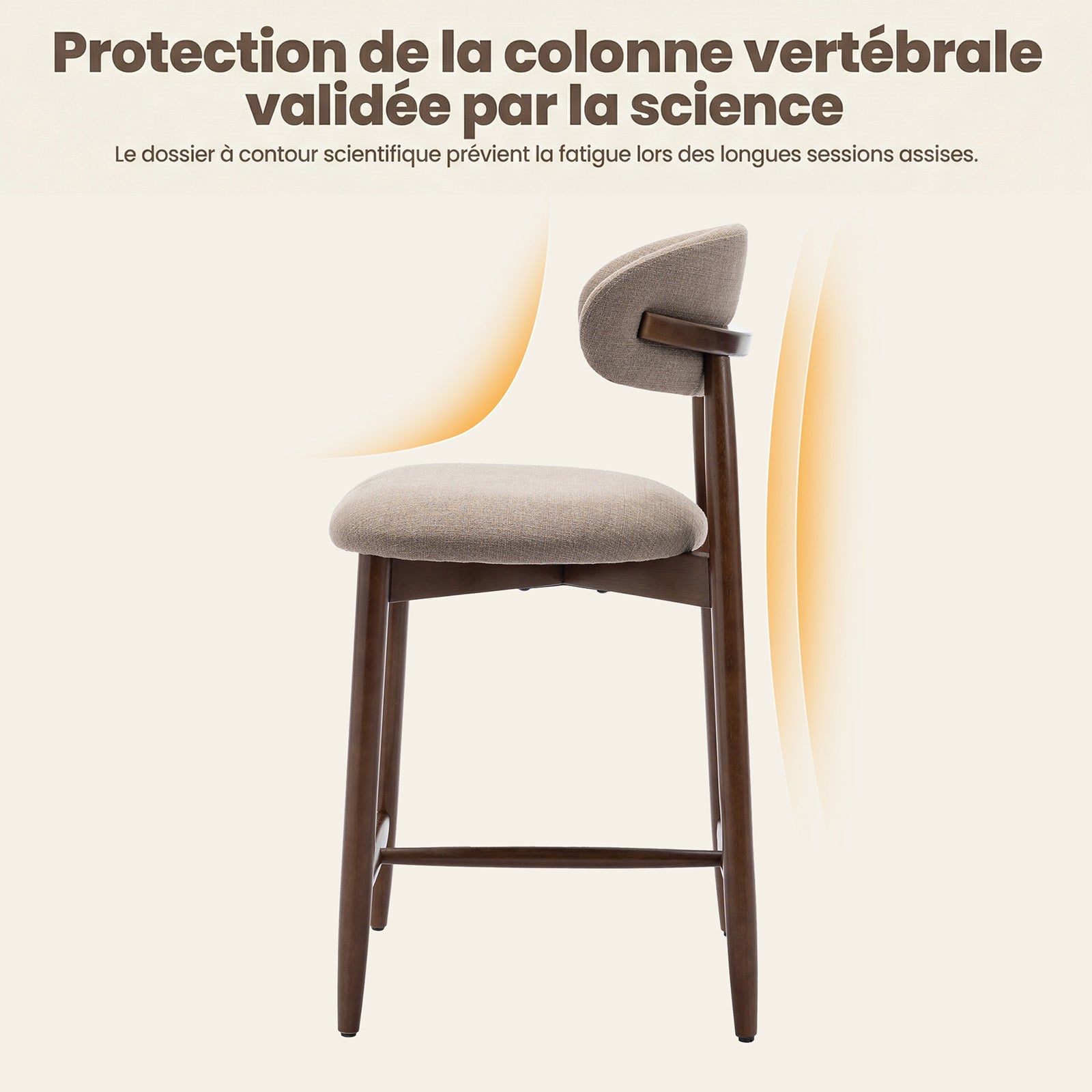 Lot de 2 Chaises de Bar Modernes, Assise Confortable en Tissu, Structure en Bois, Marron - 8