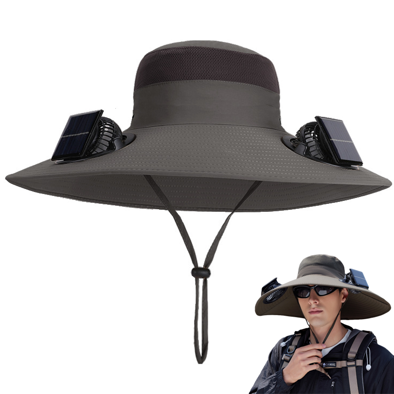 Kapelusz z wentylatorem słonecznym kapelusz przeciwsłoneczny szerokim rondem wentylatorami słonecznymi ładowany przez USB odpinany kapelusz wędkarski