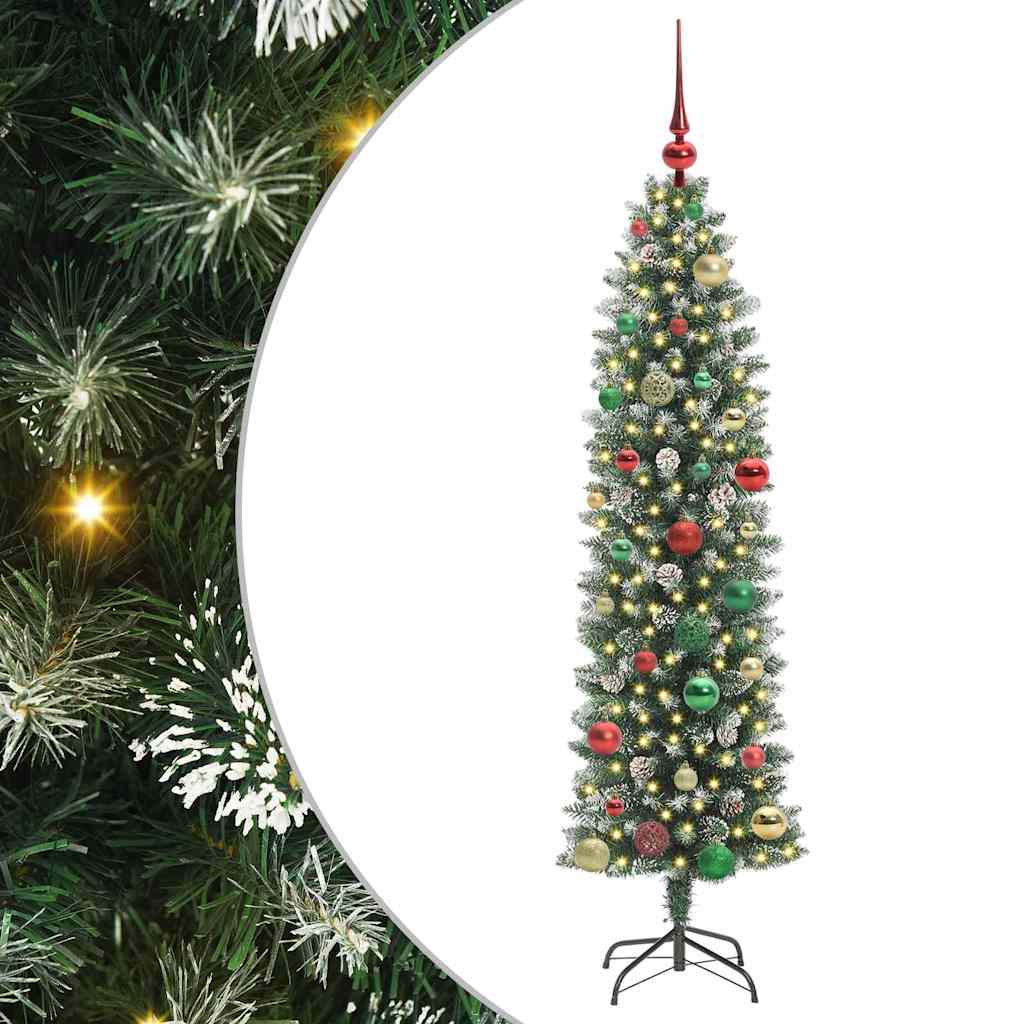 Sztuczne smukłe drzewo bożonarodzeniowe Zielono-biały 150 cm