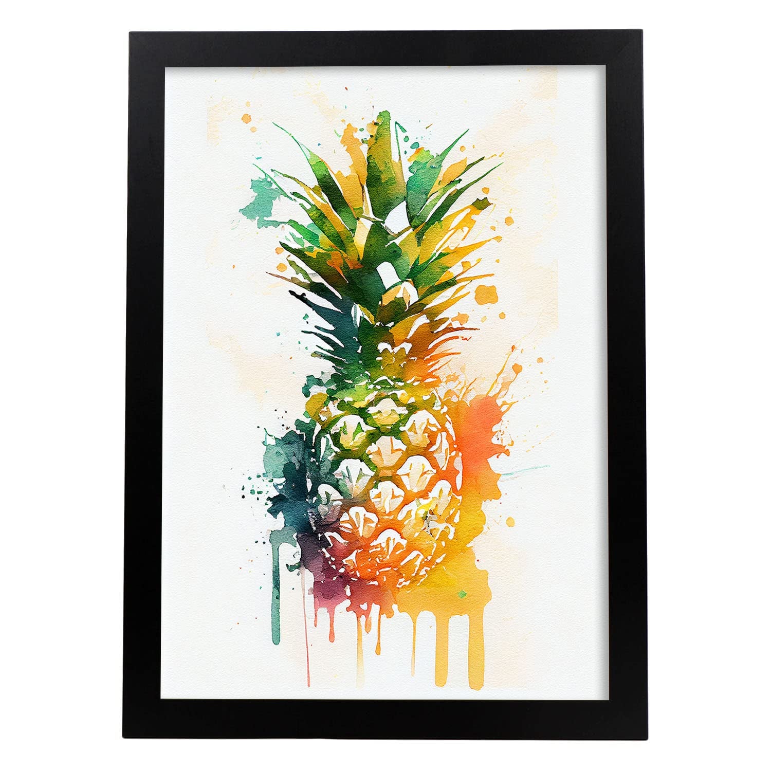 Nacnic poster de piña a todo color ilustraciones de frutas verduras y comida sana en estilo acuarela diseño moderno y modelo 3 a3 con marco negro