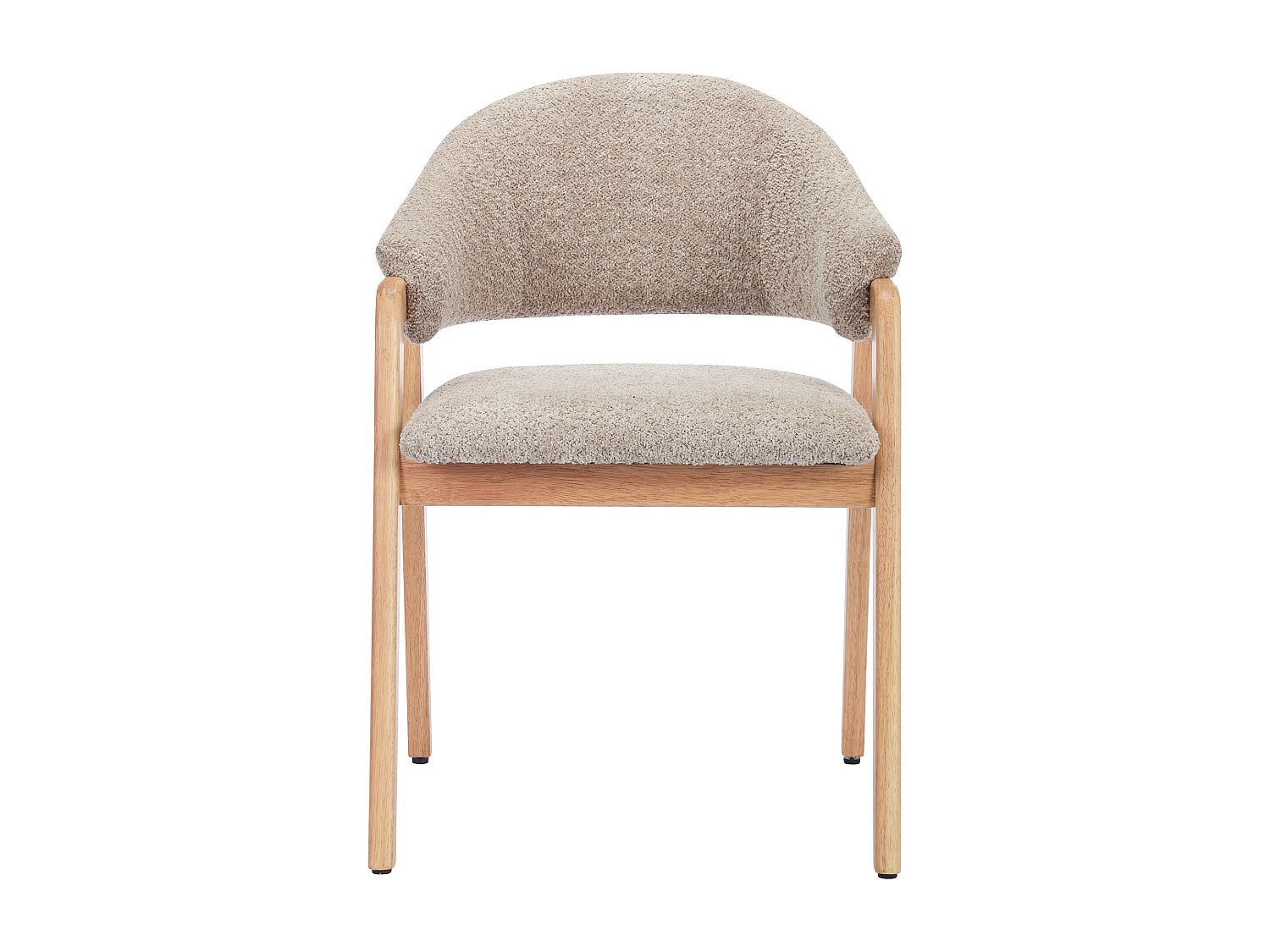 Lot de 6 chaises avec accoudoirs en tissu bouclette et bois d'hévéa - Taupe et naturel - SOLUNA - 2