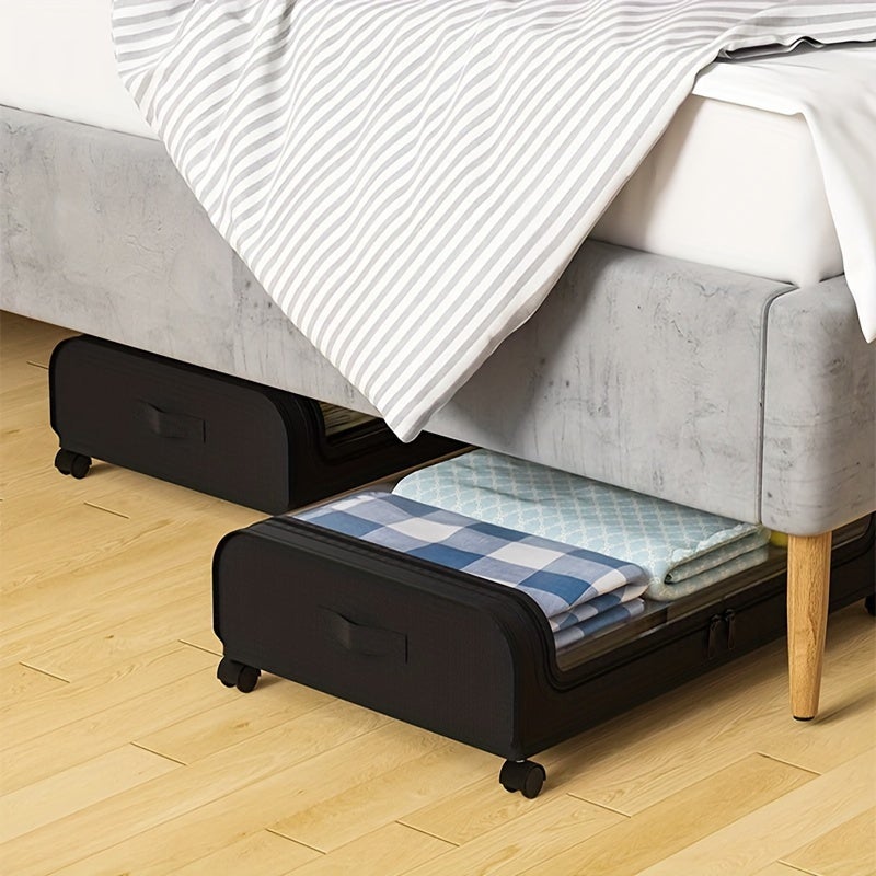 1 panier de rangement grande capacité sur roulettes, bac de rangement sous le lit pour vêtements, livres, jouets, couvertures et literie, noir - 3