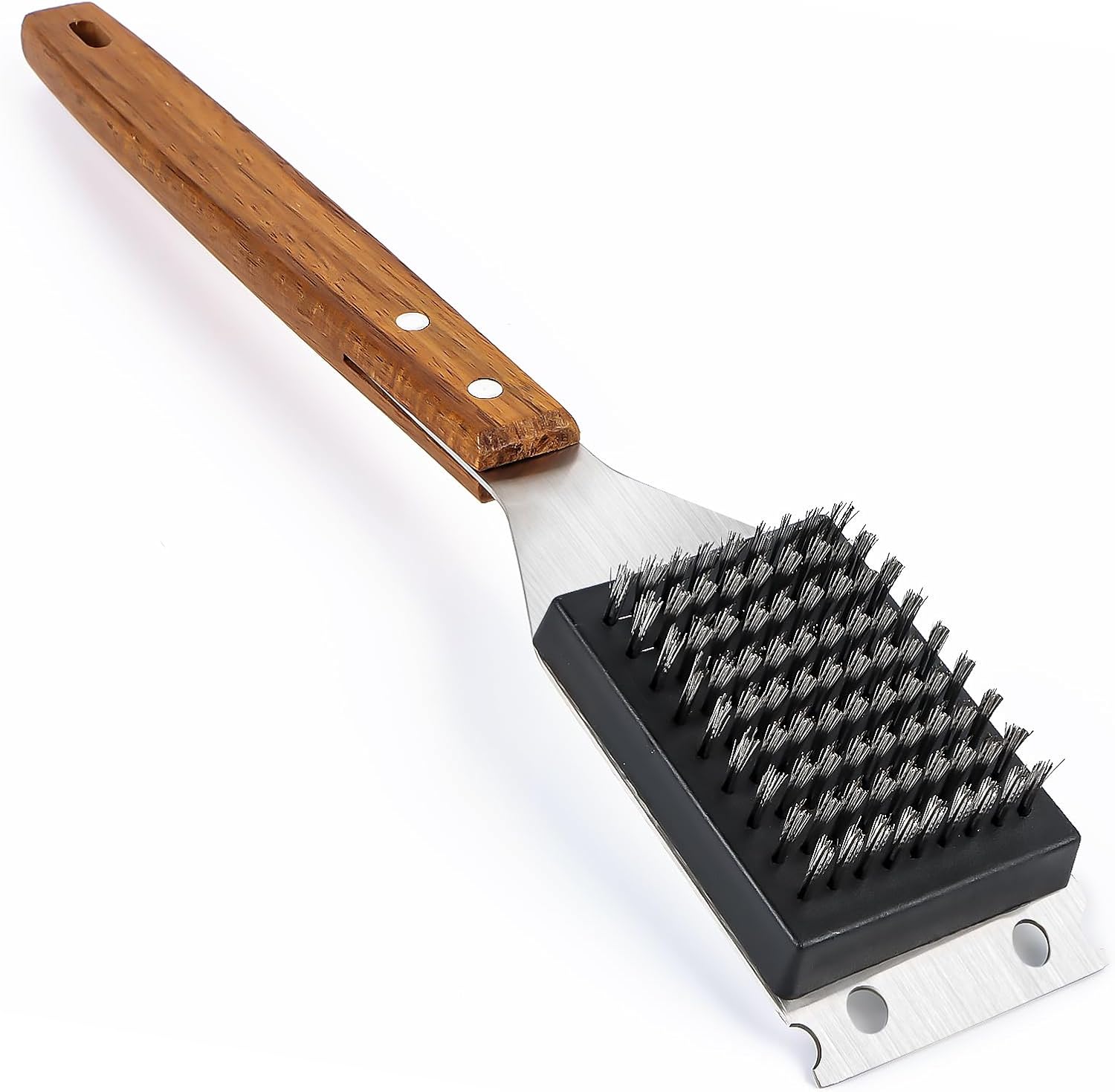 Szczotka do czyszczenia grilla 2 w 1, duża szczotka do czyszczenia z drewnianą rączką, szczotka do grilla węglowego i elektrycznego
