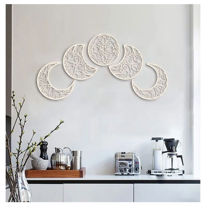 Décoration Murale Décoration Murale Aspect Lune (5 Pièces) Bois Nordique Aspect Lune Design Naturel Chambre Bohème Décoration Murale Maison20cm - 4