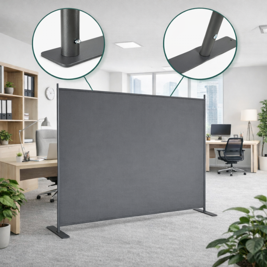 Paravent 180x180cm Gris – Séparateur Pièce Autoportant Toile Oxford Fer pour Bureau Chambre Salon - 4