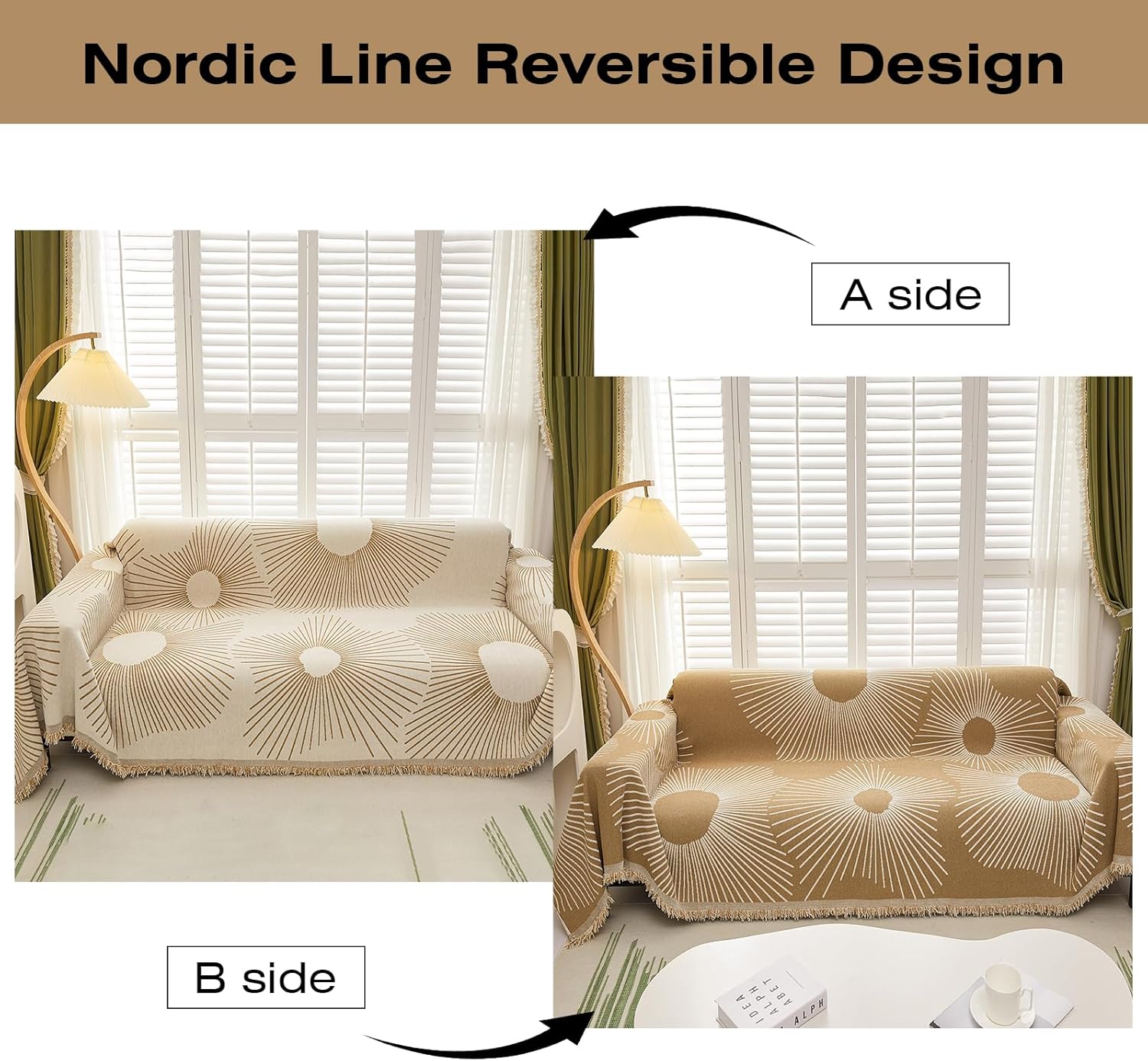 Copridivano - Kaki - Copridivano Jacquard - Multiuso - Fodera per divano 2 posti (180 x 130 cm) - 2