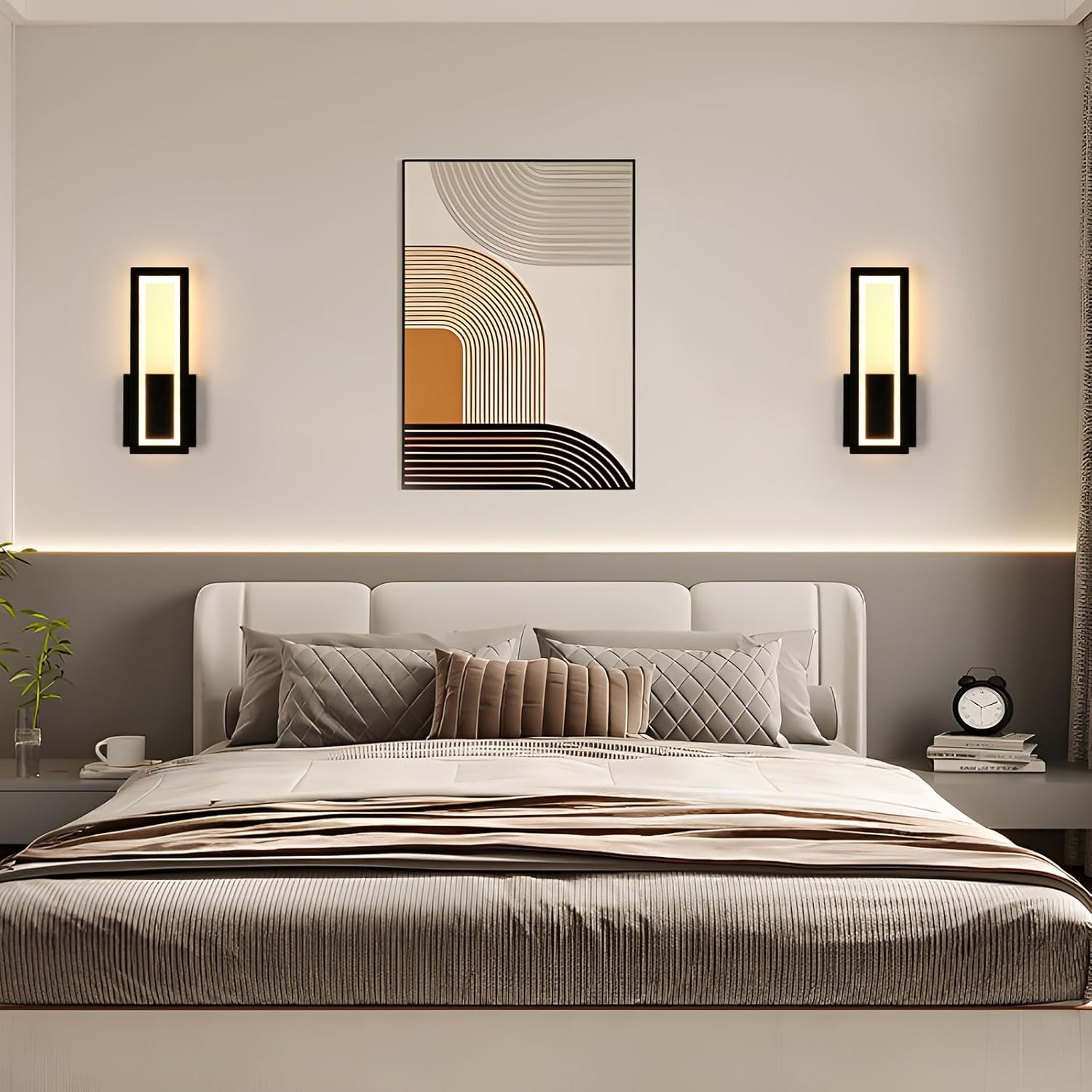 Set di 2 Applique da Parete LED Rettangolari - Nero - 32x12.5cm - Luce Calda 3000K - 12W (reale) - 2