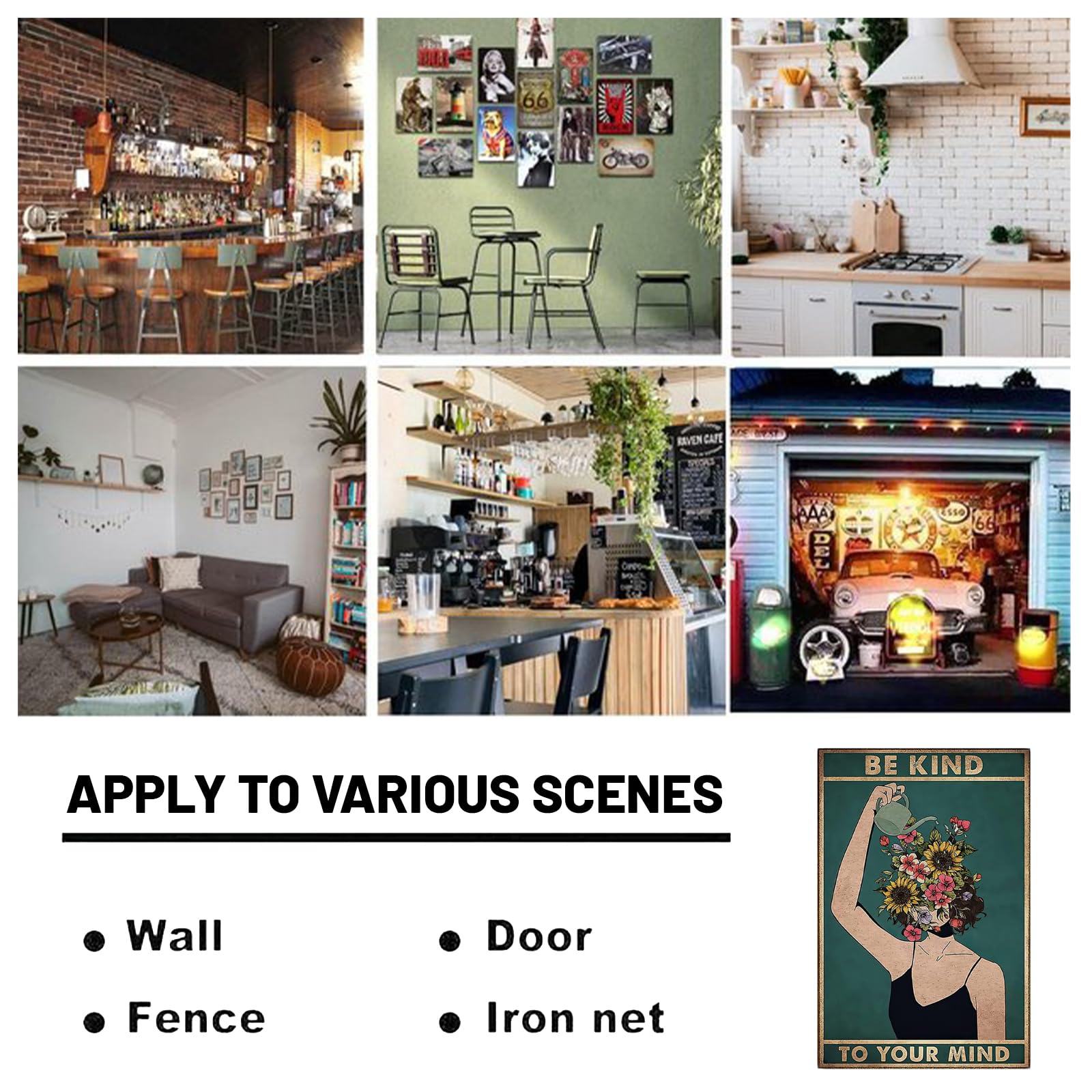 Affiche vintage 30x40cm, décoration murale avec cadre photo, art mural soyez gentil avec votre cœur, convient au salon ou au bureau - 4