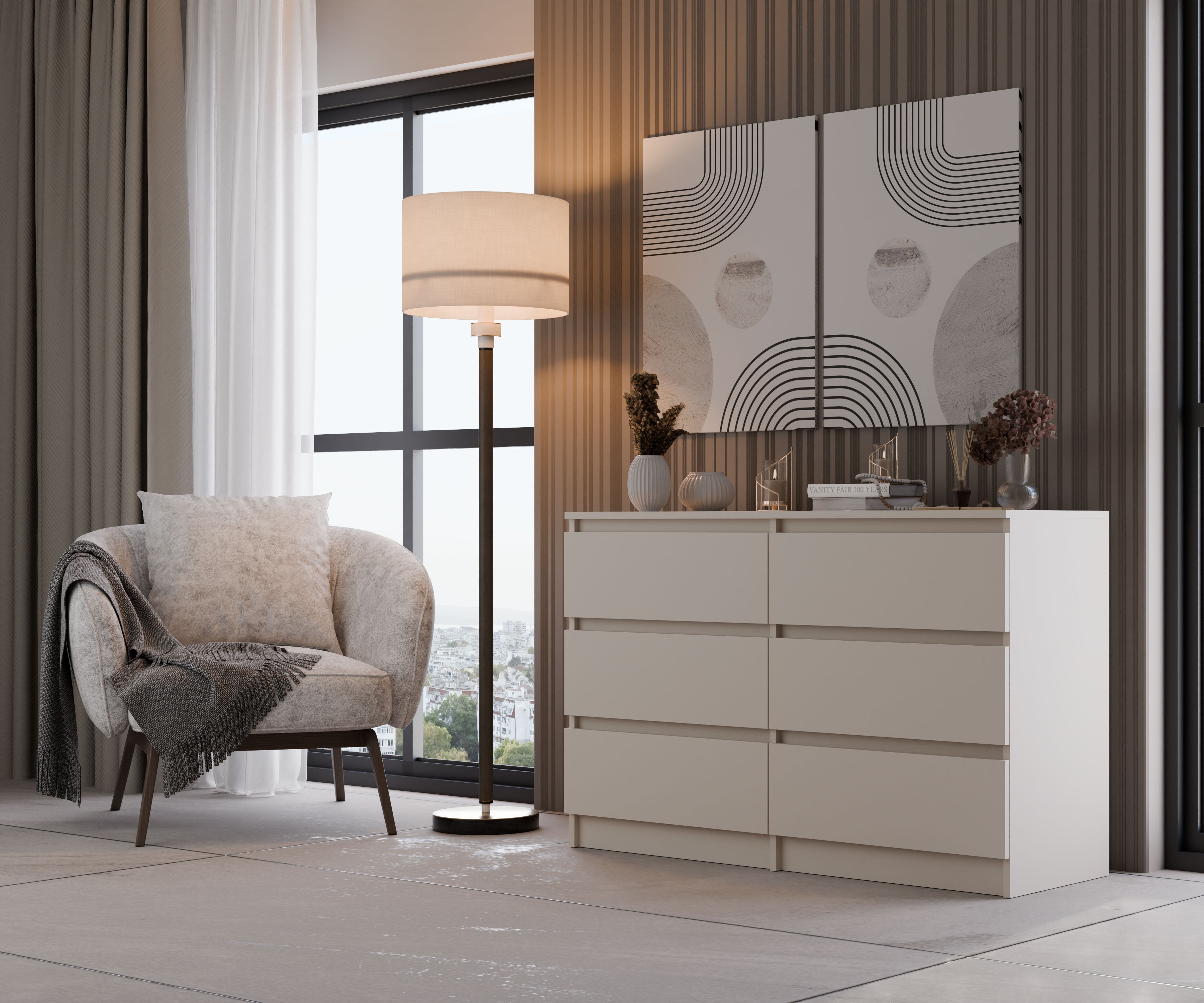 MILANO - Ampia cassettiera da camera 6 cassetti - 30x120x77cm - Stile scandinavo - Mobile contenitore - 3