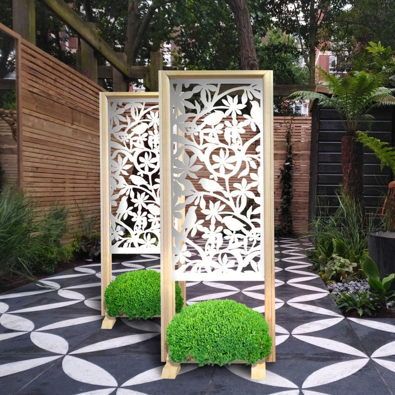 BIRDS - Parawan - Wolnostojący modułowy parawan - 70x190 cm - Wykonany z drewna i PVC, Kolor wnętrza biały