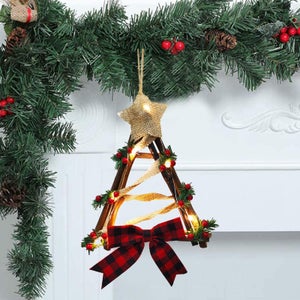 Couronne De Noël LED Avec Baies Rouges Et Pommes De Pin - Pour Extérieur/intérieur, 30 X 40 Cm, Décoration Fêtes