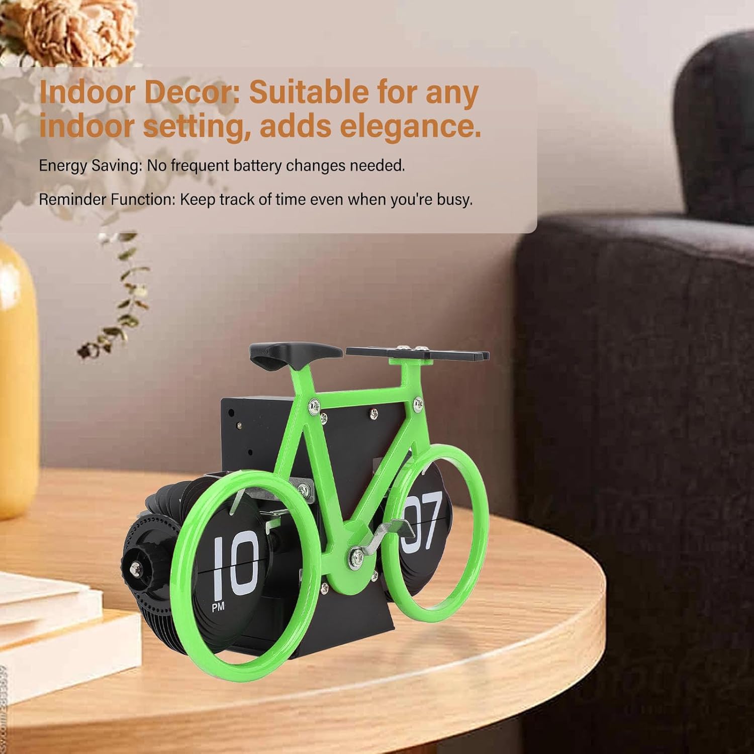 Horloge de table en forme de vélo, horloge à rotation automatique des pages, horloge décorative rétro, horloge à rotation simple des pages (vert) - 2